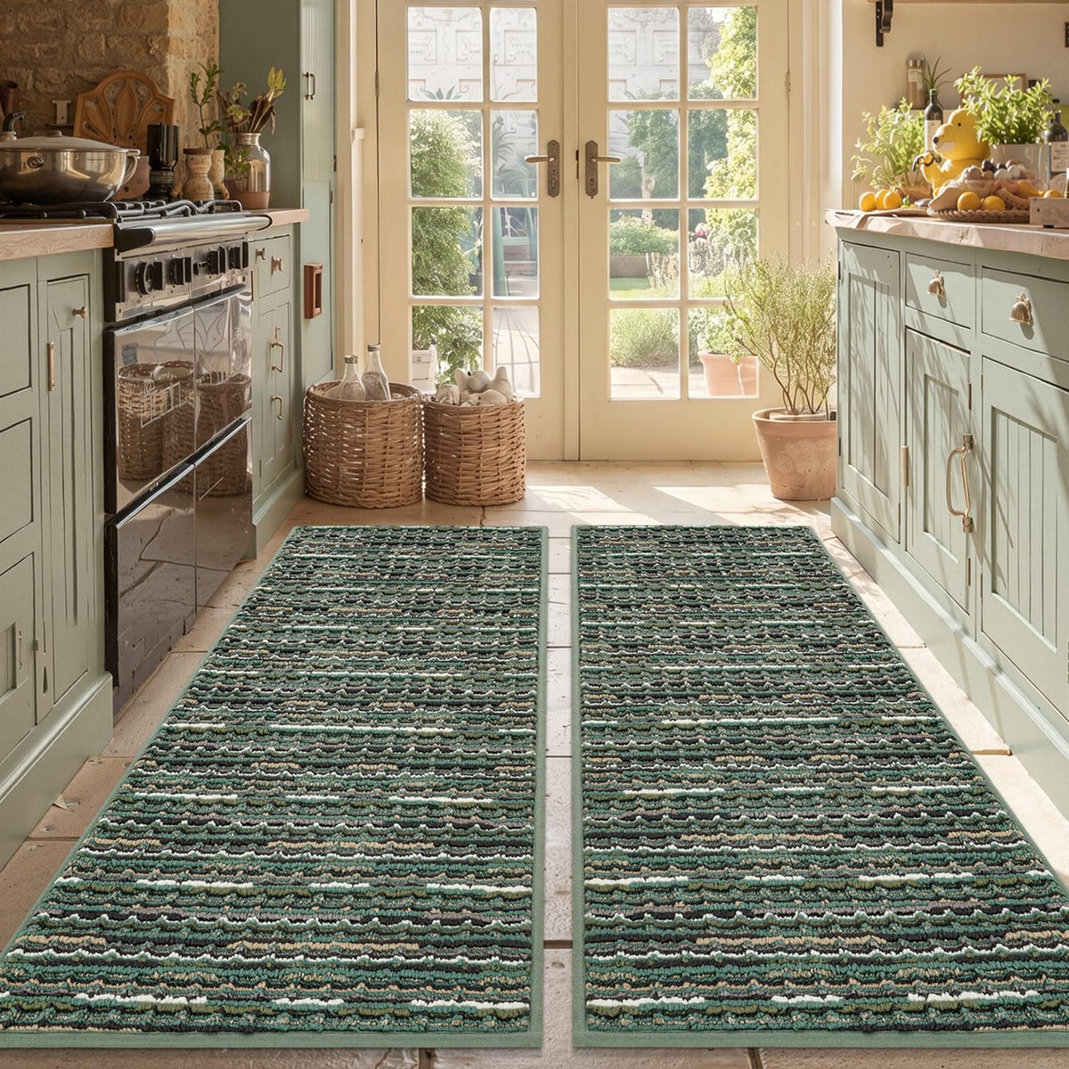 BSICPRO Kitchen Rugs Sets of 2, Non Slip Kitchen Mats for Floor, Black