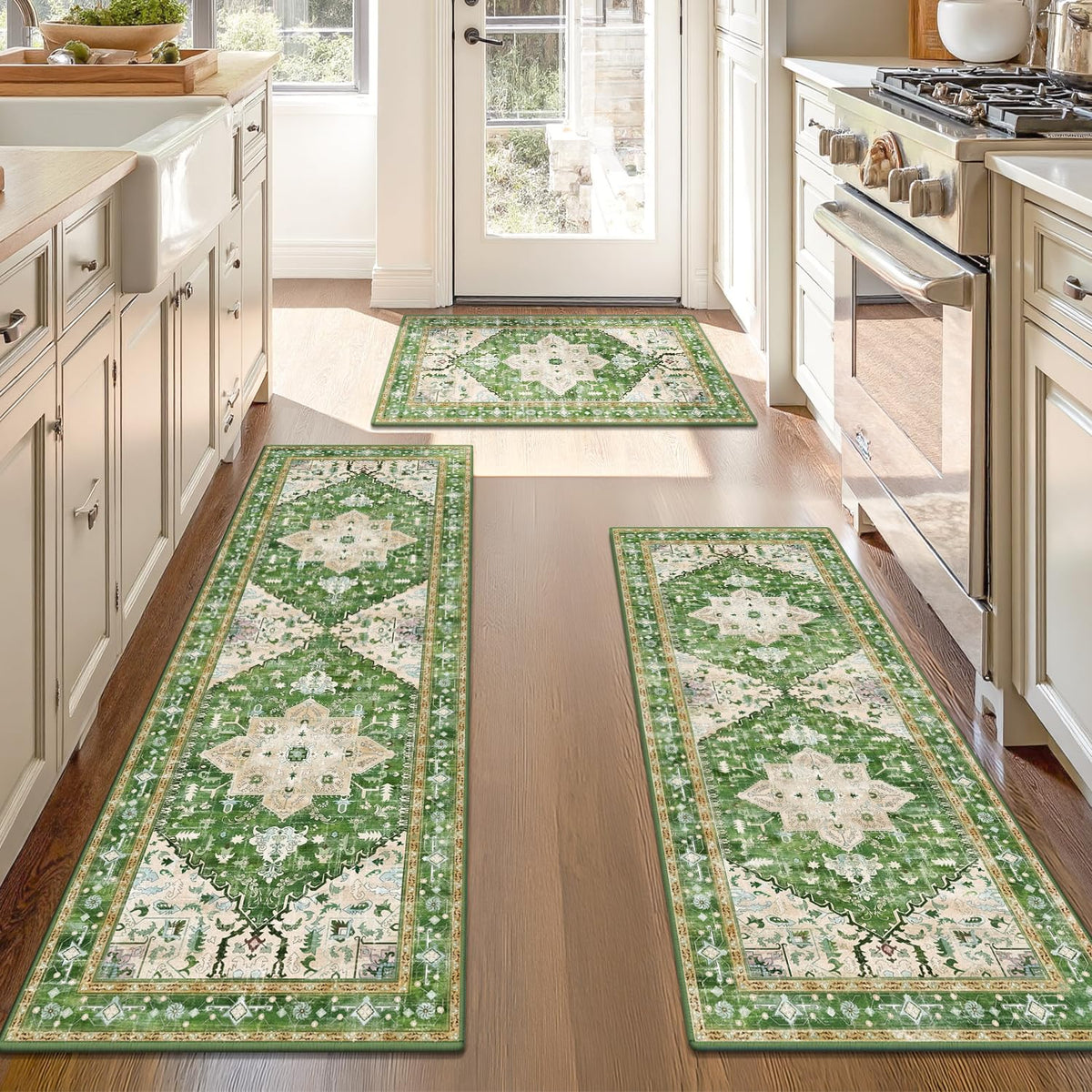 Yamaziot Washable Kitchen Runner Rugs Set of 3 with Non Slip Rubber Backing