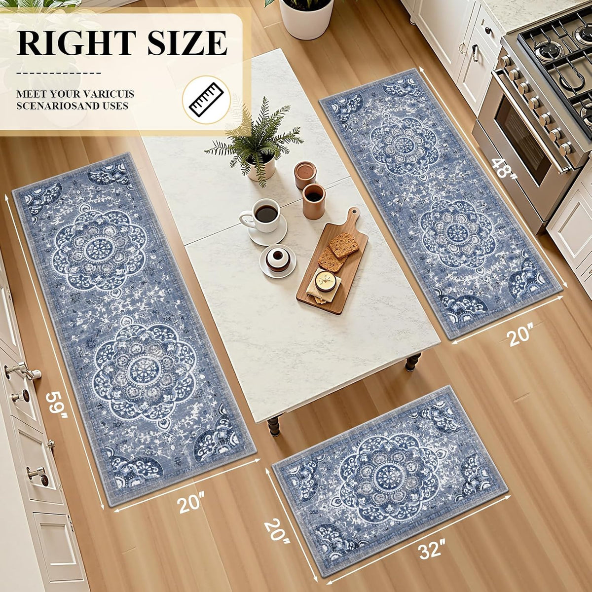 Ileading Kitchen Rugs Set 3 Piece, Non Slip Washable Kitchen Mats for Floor