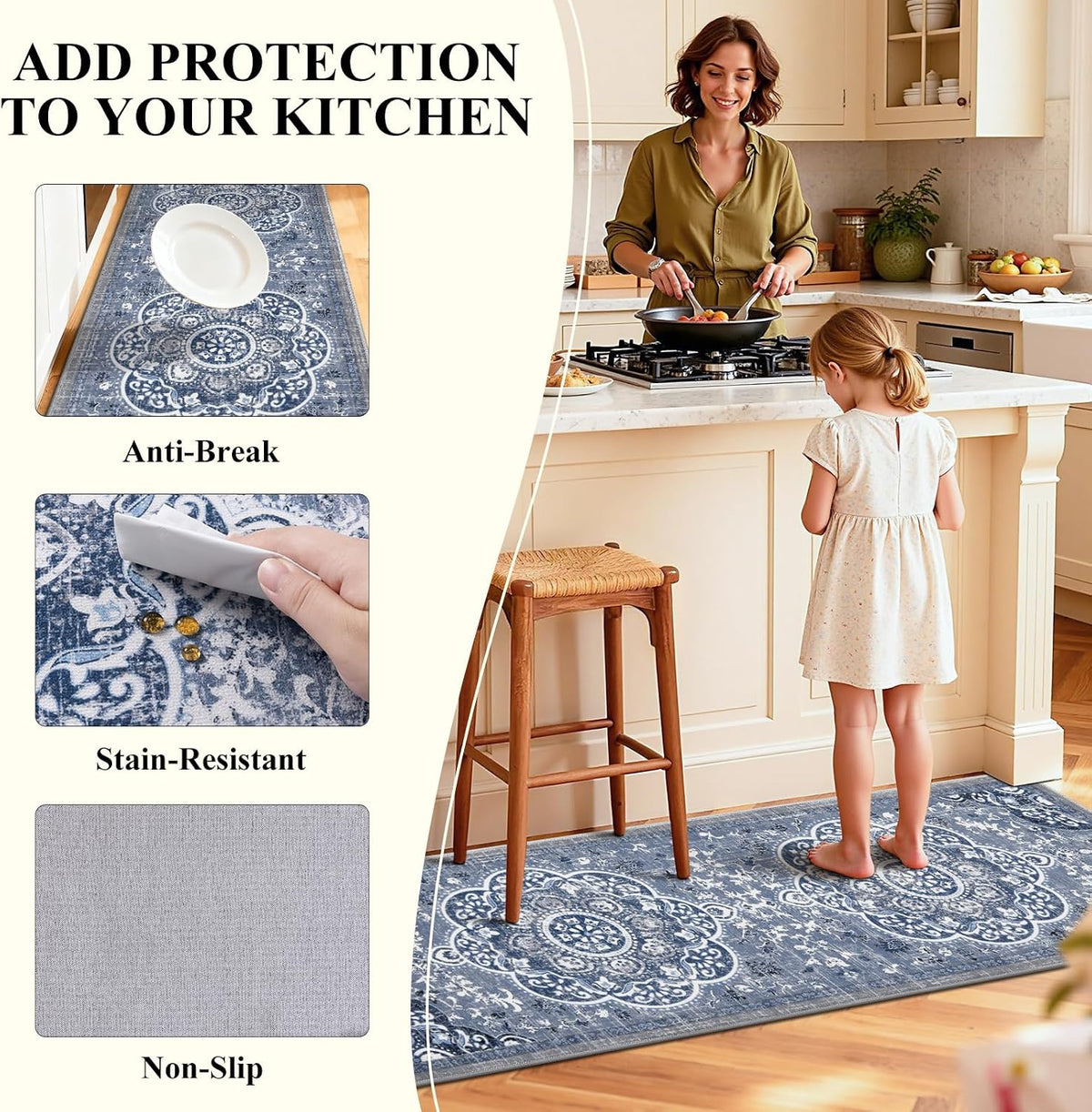 Ileading Kitchen Rugs Set 3 Piece, Non Slip Washable Kitchen Mats for Floor