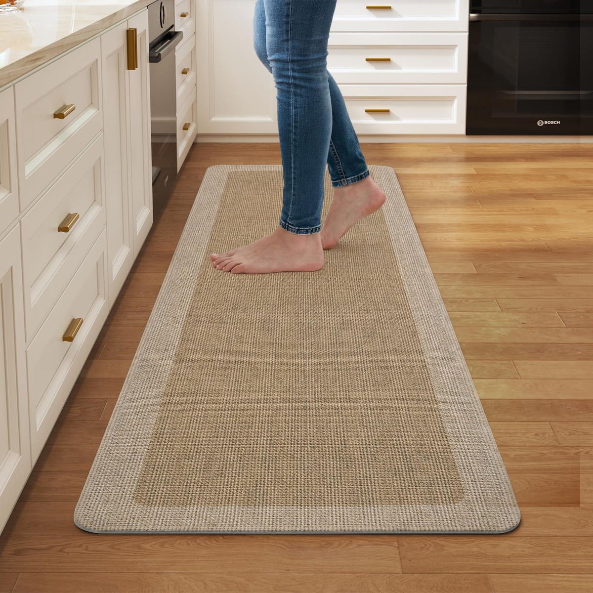 Kitchen Rugs, Non Slip Rubber Backing Kitchen Mat, 17"x30", Brown