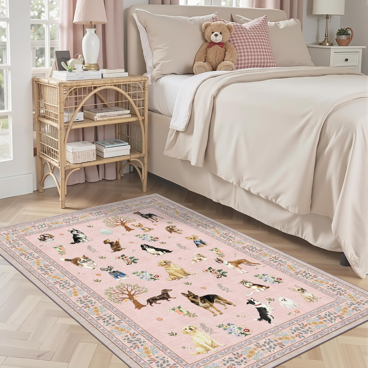 Washable Runner Rug 2x6 Beige Floral, Non Slip for Hallway, Kitchen