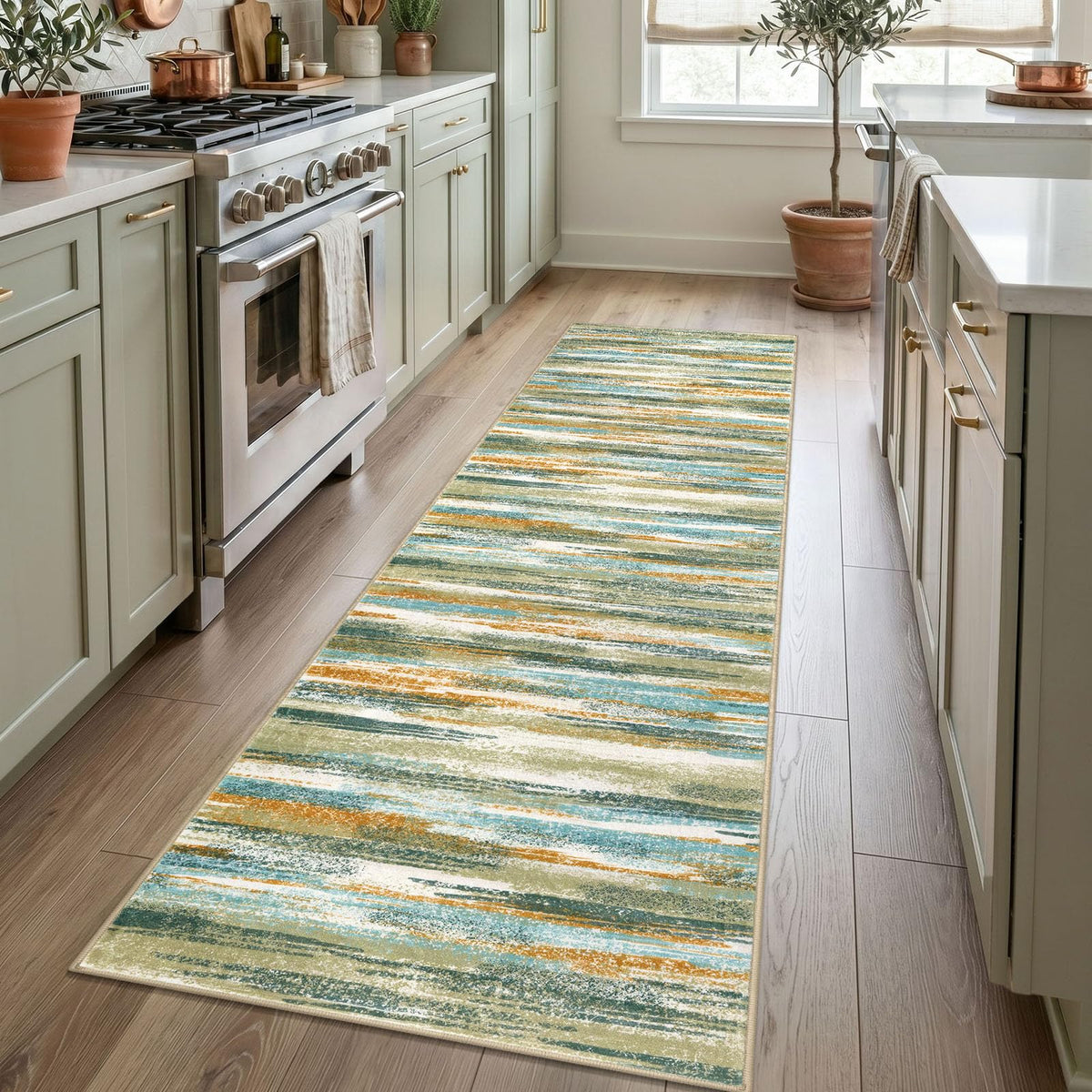Lansny Modern Abstract 2x5 Runner Rug Non Slip Washable Kitchen Rugs