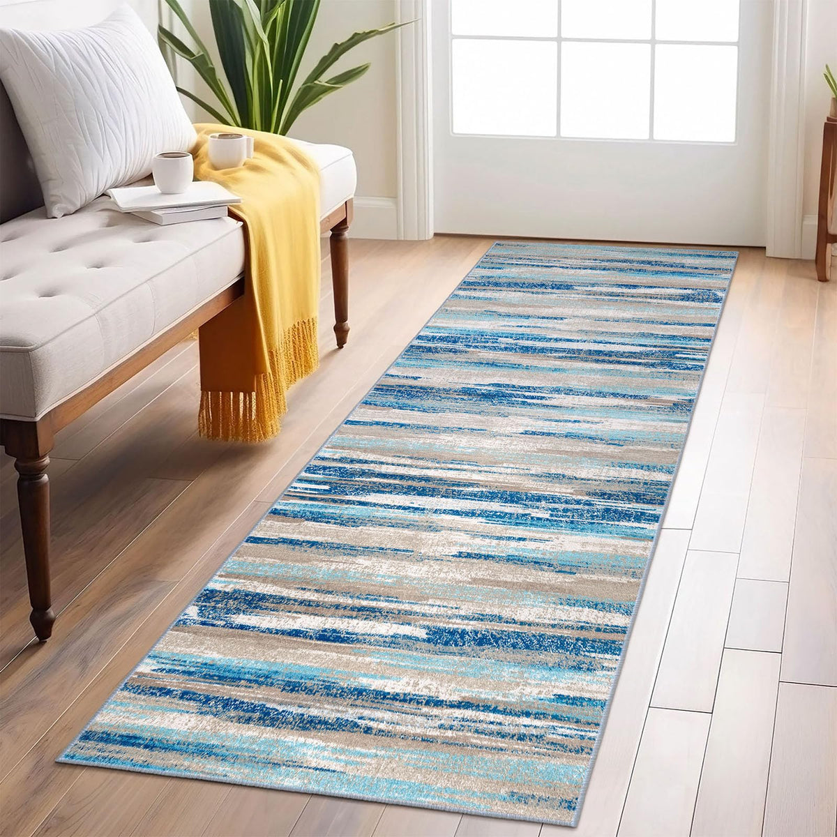 Lansny Modern Abstract 2x5 Runner Rug Non Slip Washable Kitchen Rugs