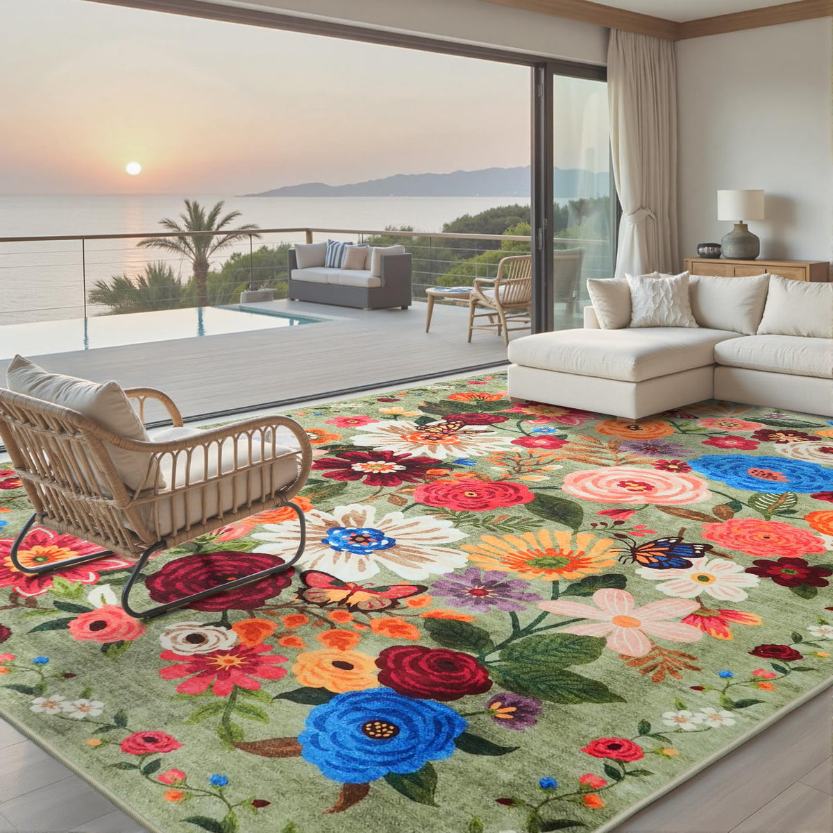 Washable Runner Rug 2x6 Beige Floral, Non Slip for Hallway, Kitchen
