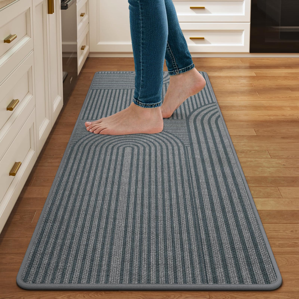 Kitchen Rugs Set of 2, Kitchen Mats for Floor,17x30+17x47 Brown
