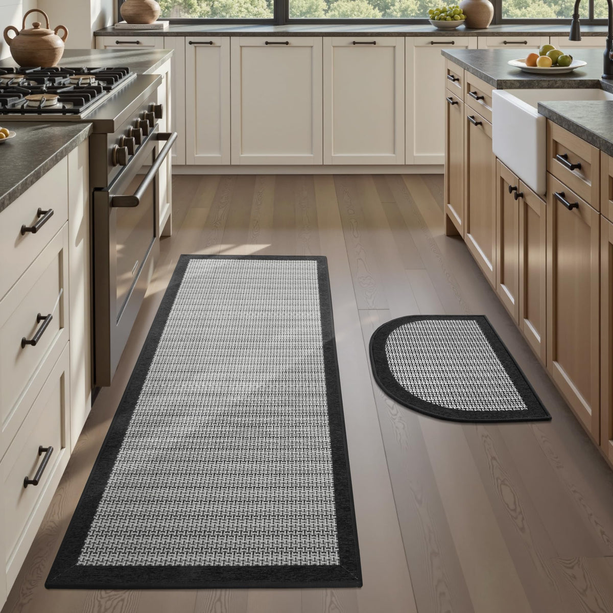 PADOOR Extra Large Kitchen Runner Rugs and Mats 2PCS, 2.5'x6'+20"x32",Grey