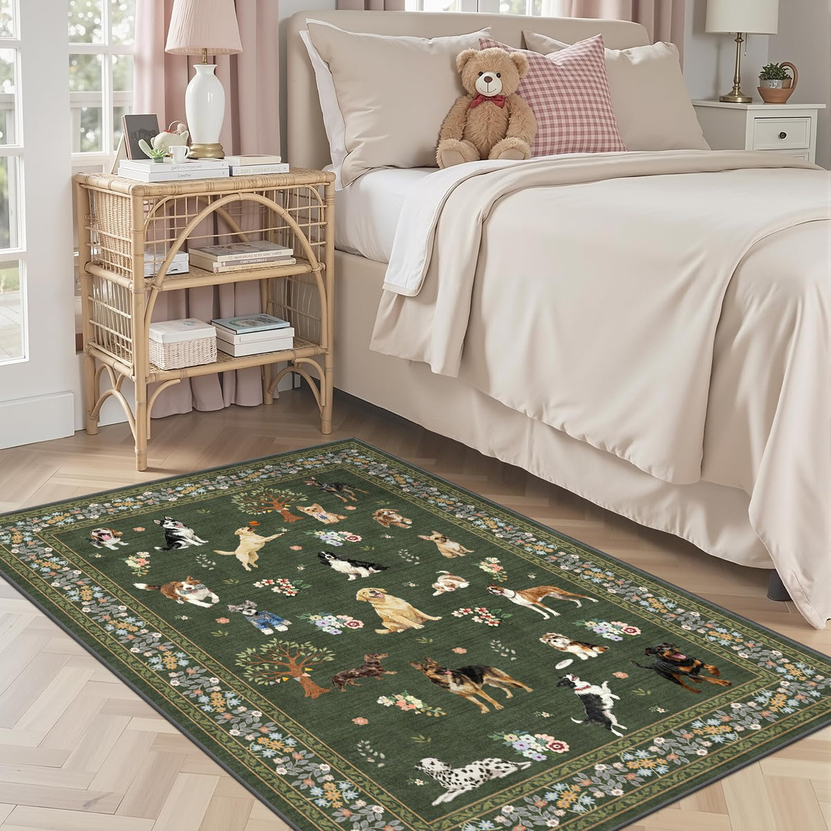 Washable Runner Rug 2x6 Beige Floral, Non Slip for Hallway, Kitchen