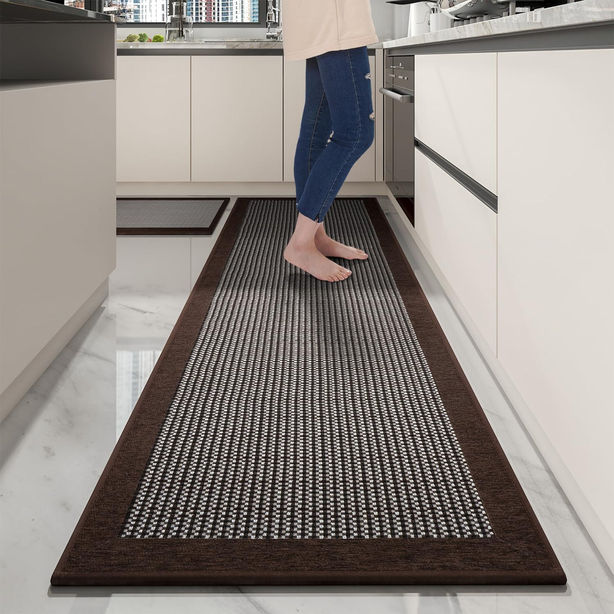 PADOOR Extra Large Kitchen Runner Rugs and Mats 2PCS, 2.5'x6'+20"x32",Grey