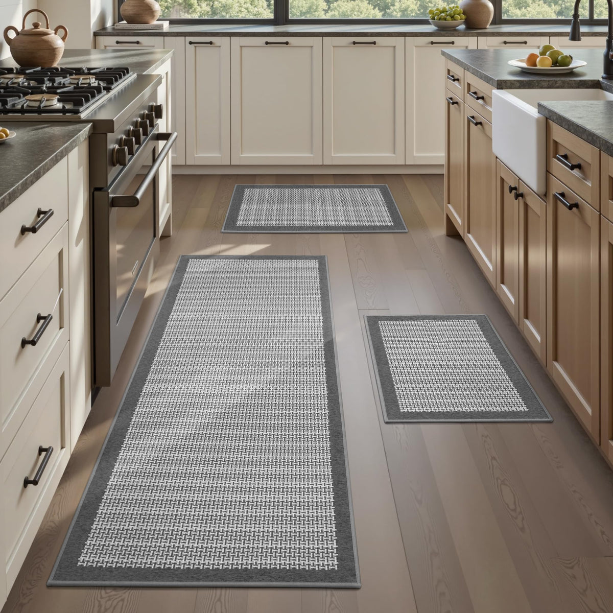 PADOOR Extra Large Kitchen Runner Rugs and Mats 2PCS, 2.5'x6'+20"x32",Grey