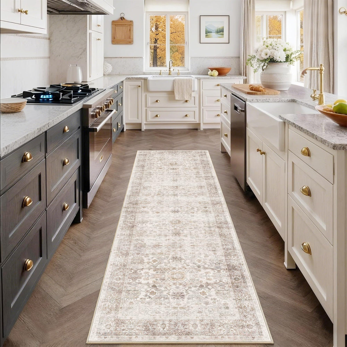 2x3 Washable Rug Beige Vintage Rugs for Entryway Kitchen
