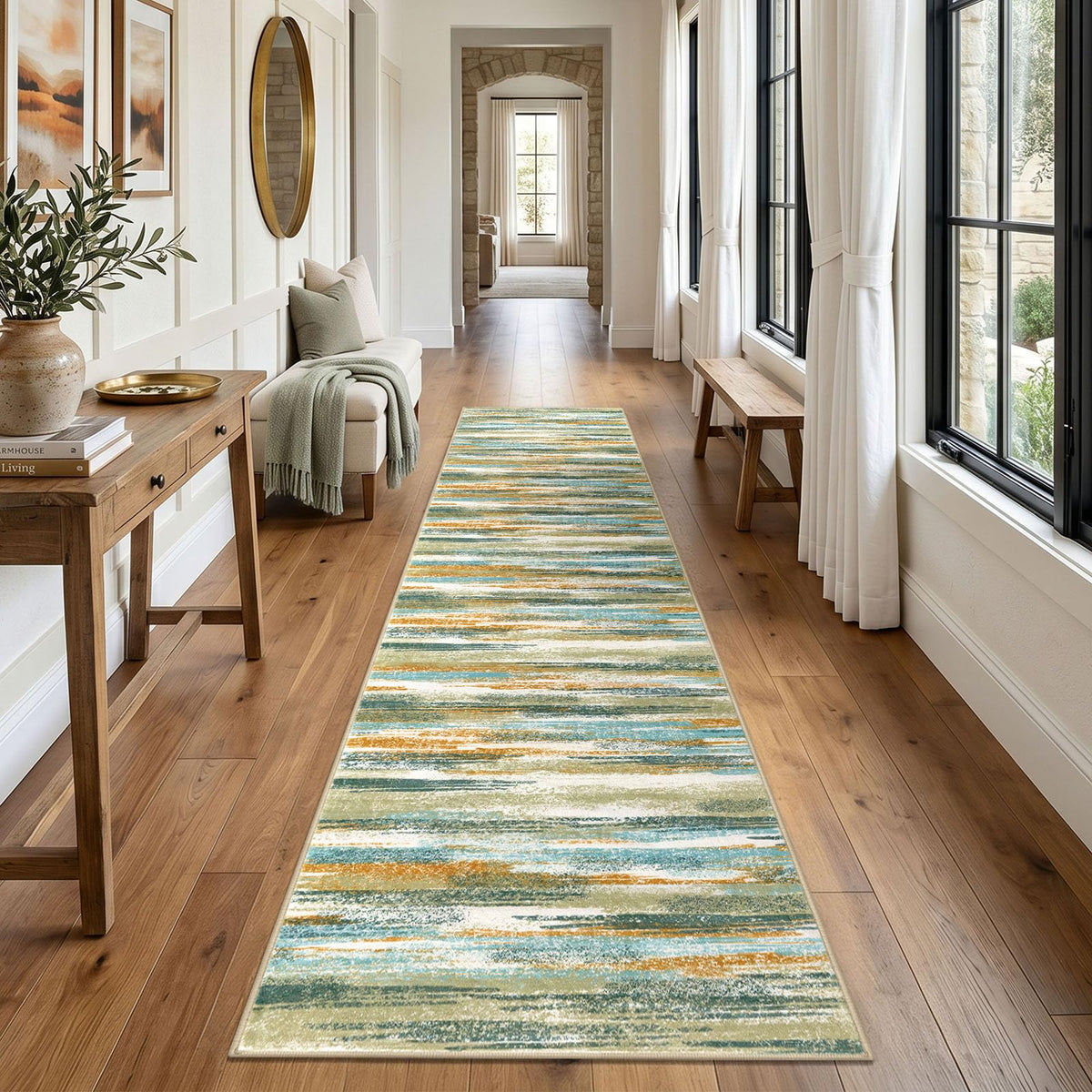 Lansny Modern Abstract 2x5 Runner Rug Non Slip Washable Kitchen Rugs