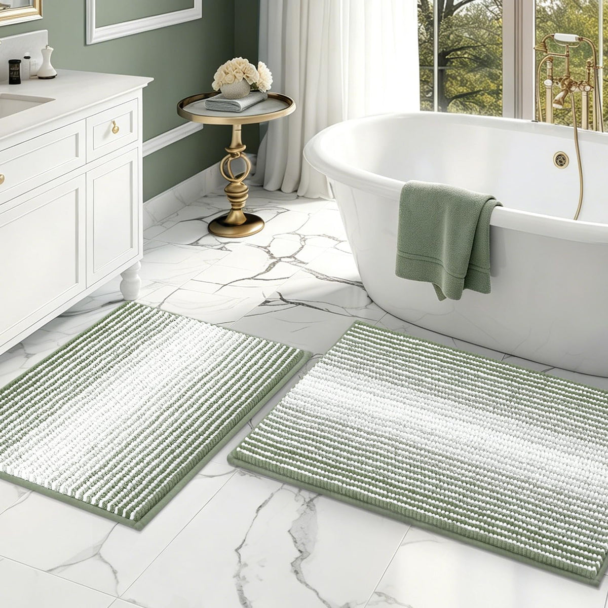 BSICPRO Bathroom Rugs Sets 2 Piece, Non Slip Boho Bath Mats, Beige