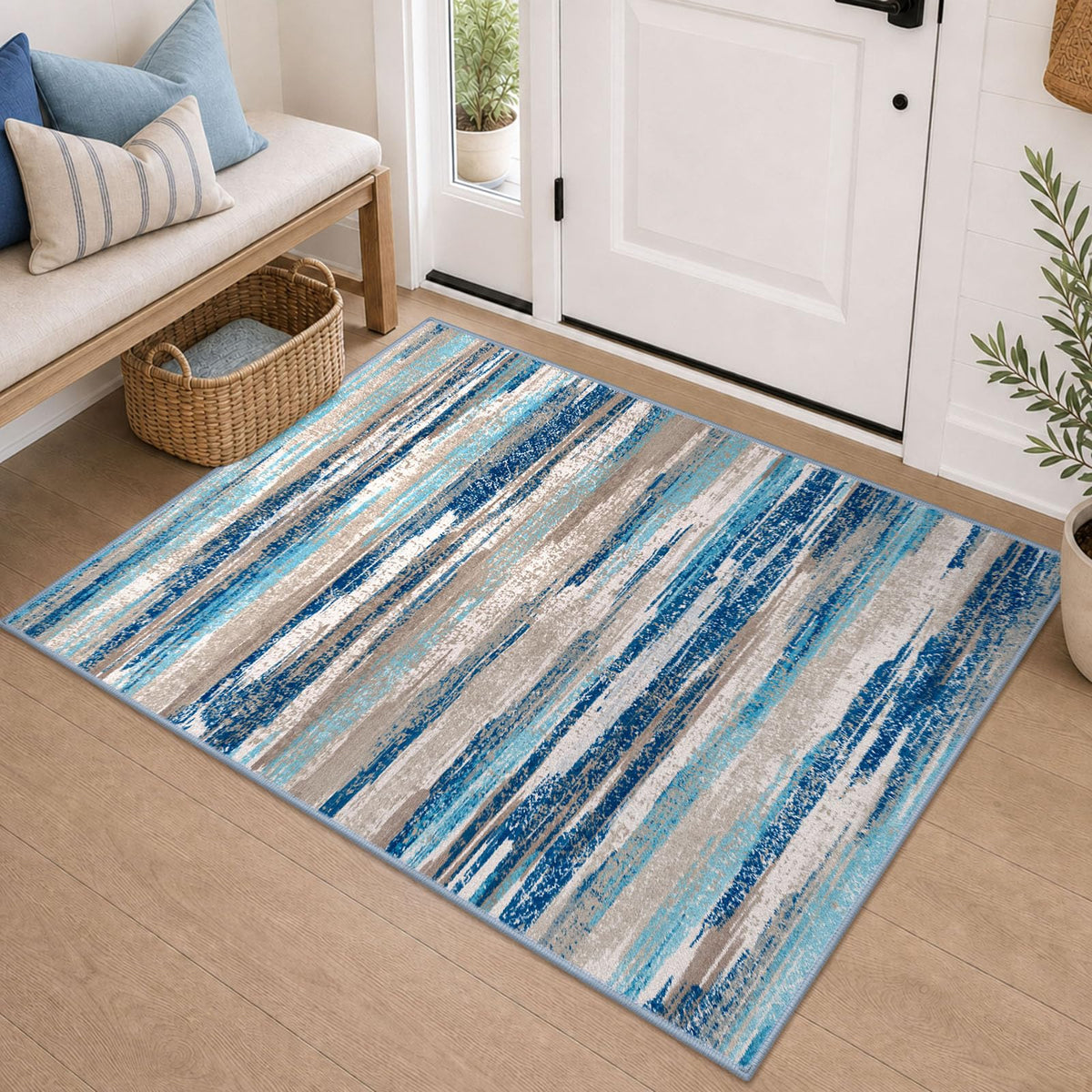 Lansny Modern Abstract 2x5 Runner Rug Non Slip Washable Kitchen Rugs