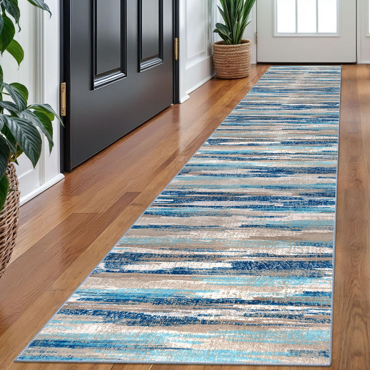 Lansny Modern Abstract 2x5 Runner Rug Non Slip Washable Kitchen Rugs