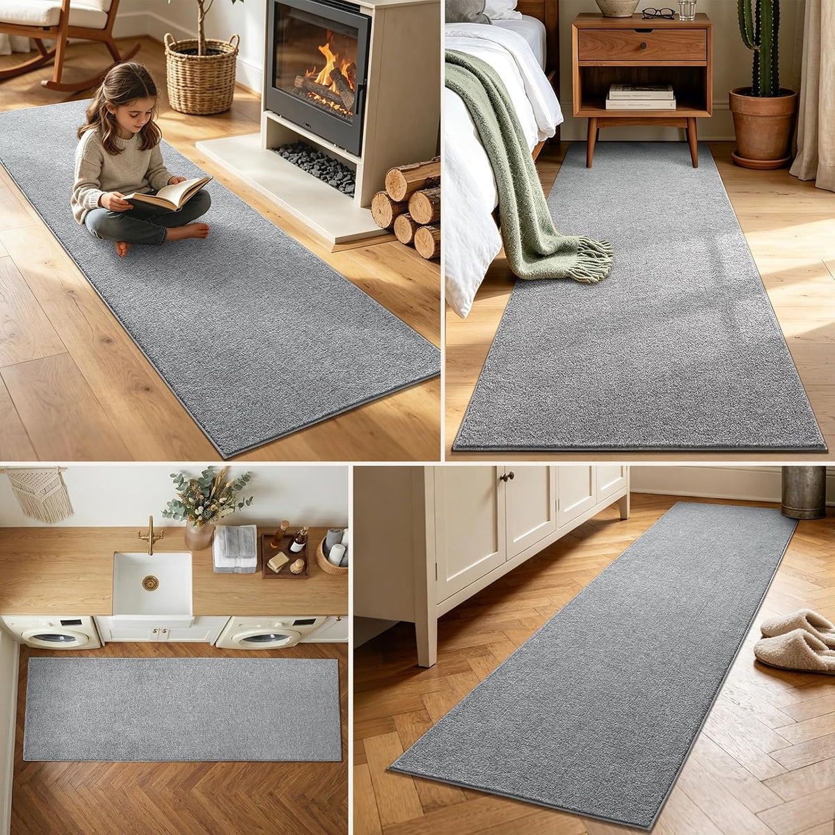 2x6 Grey Runner Rug Washable Non-Slip Soft for Kitchen Hallway Bathroom