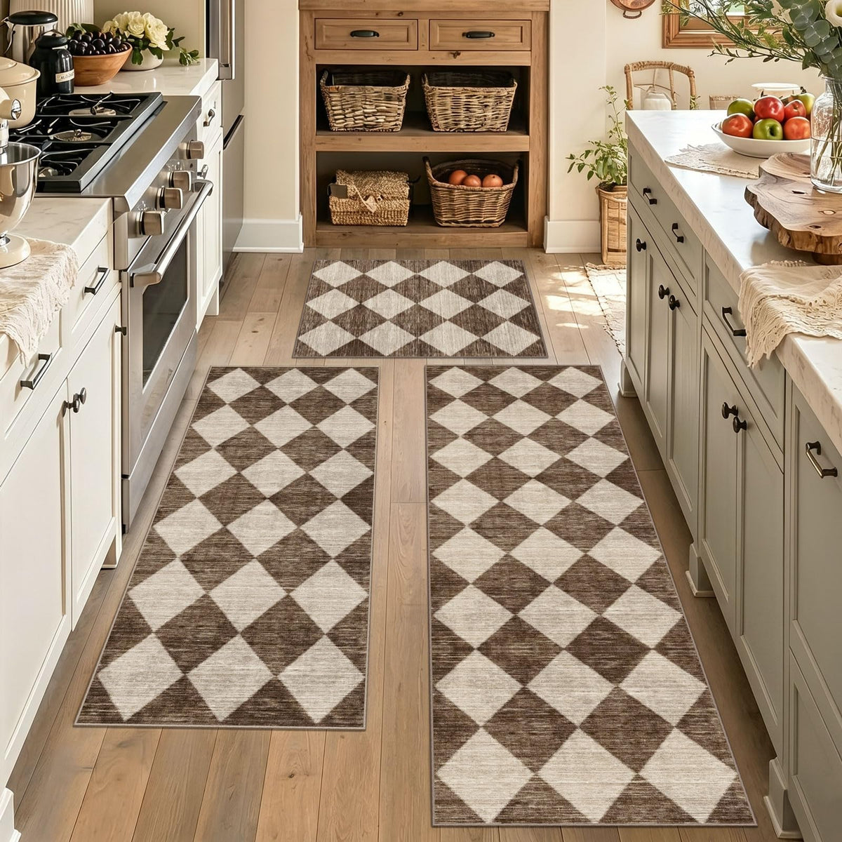 Kitchen Rugs Sets of 3 Non-Slip Washable - Kitchen Mats for Floor