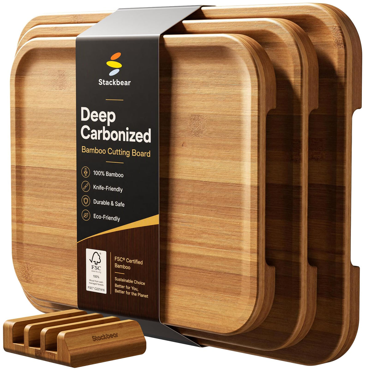 Non Toxic Deep-Carbonized Bamboo Cutting Board, 15 x 11 Inch