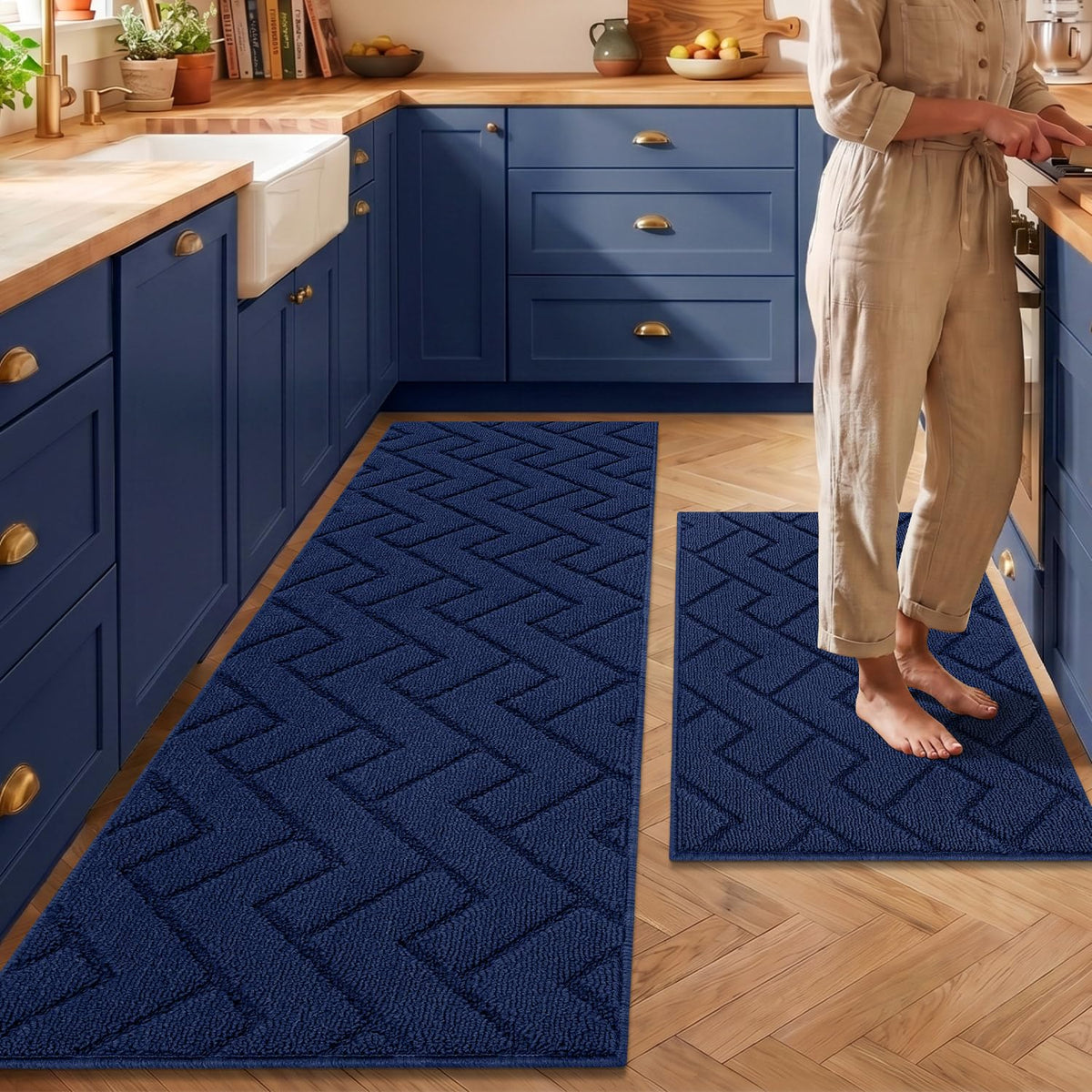 hicorfe Kitchen Runner Rug,20"x48"+20"x32" Kitchen Set,Non-Slip Kitchen Mat