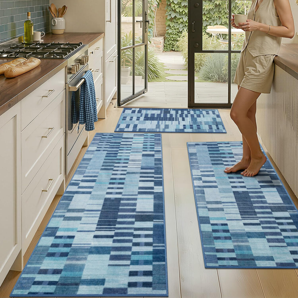 hicorfe Kitchen Runner Rug,20"x48"+20"x32" Kitchen Set,Non-Slip Kitchen Mat