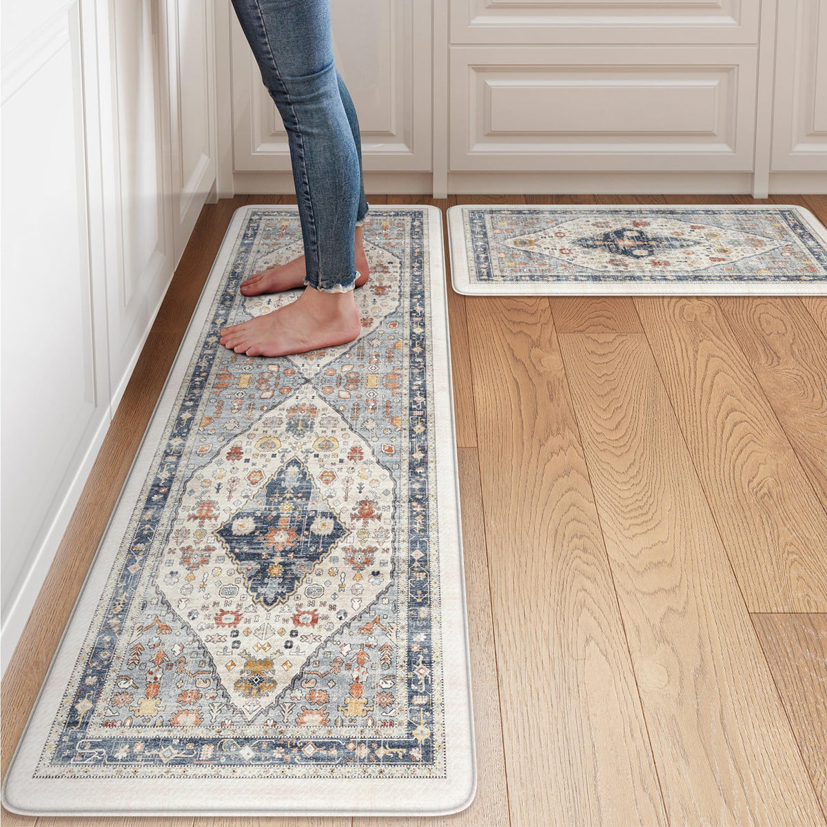 Collive Boho Kitchen Rugs Sets of 2 Fall Kitchen Mats for Floor Waterproof