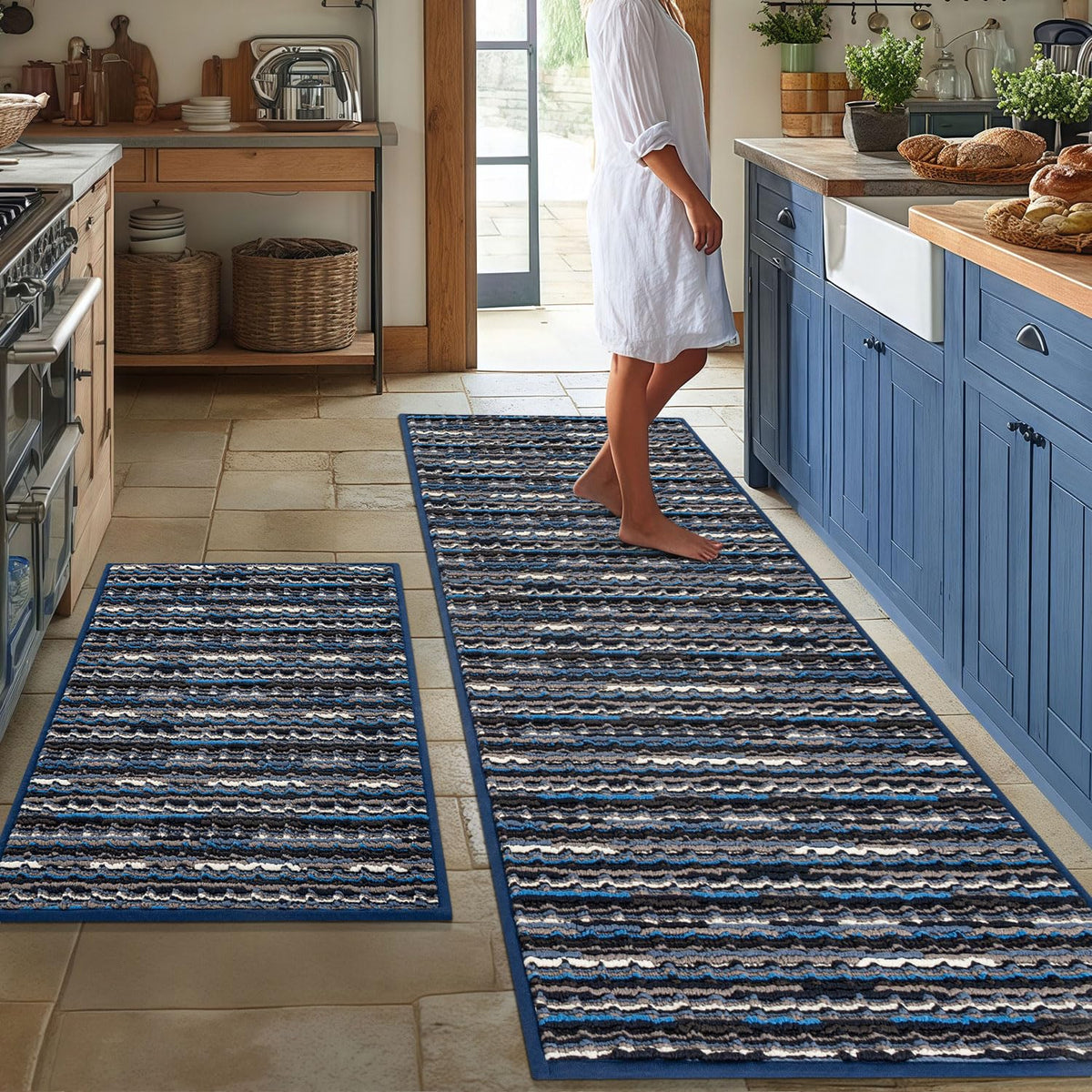 BSICPRO Kitchen Rugs Sets of 2, Non Slip Kitchen Mats for Floor, Black