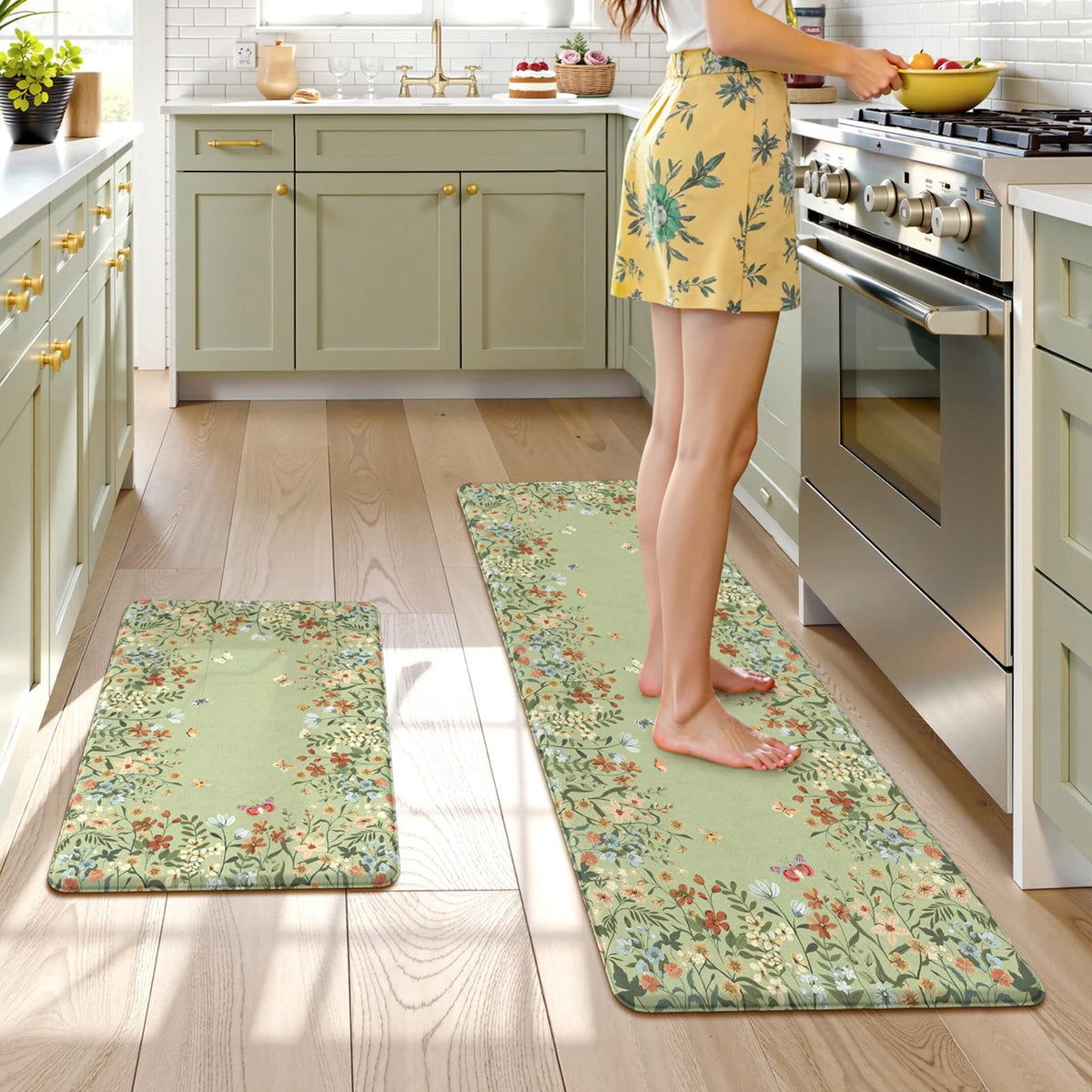 KIMODE Anti Fatigue Kitchen Mats for Floor, Boho Floral Kitchen Rugs Sets