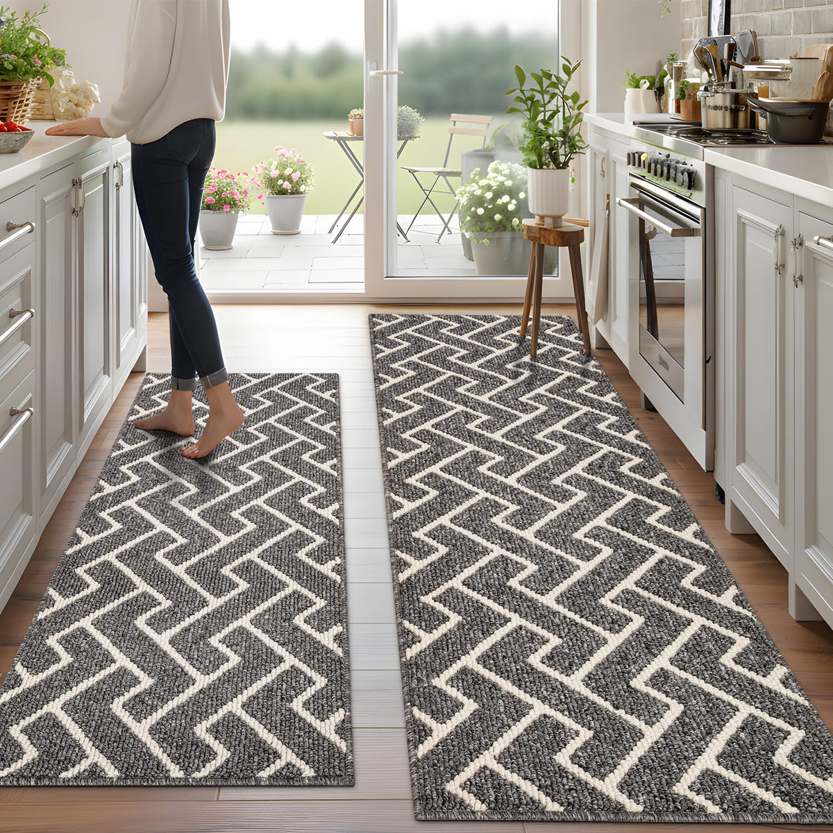 hicorfe Kitchen Runner Rug,20"x48"+20"x32" Kitchen Set,Non-Slip Kitchen Mat