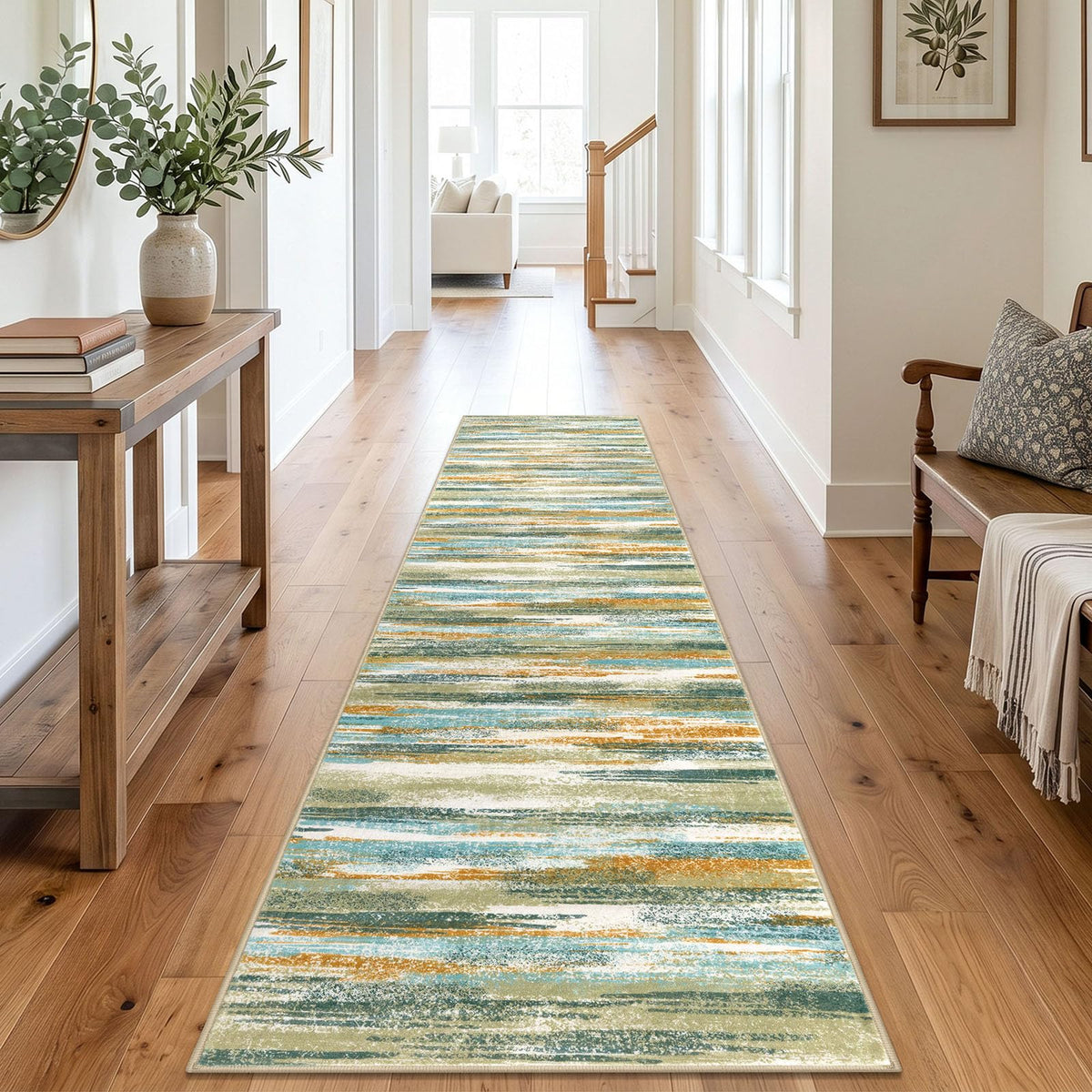 Lansny Modern Abstract 2x5 Runner Rug Non Slip Washable Kitchen Rugs