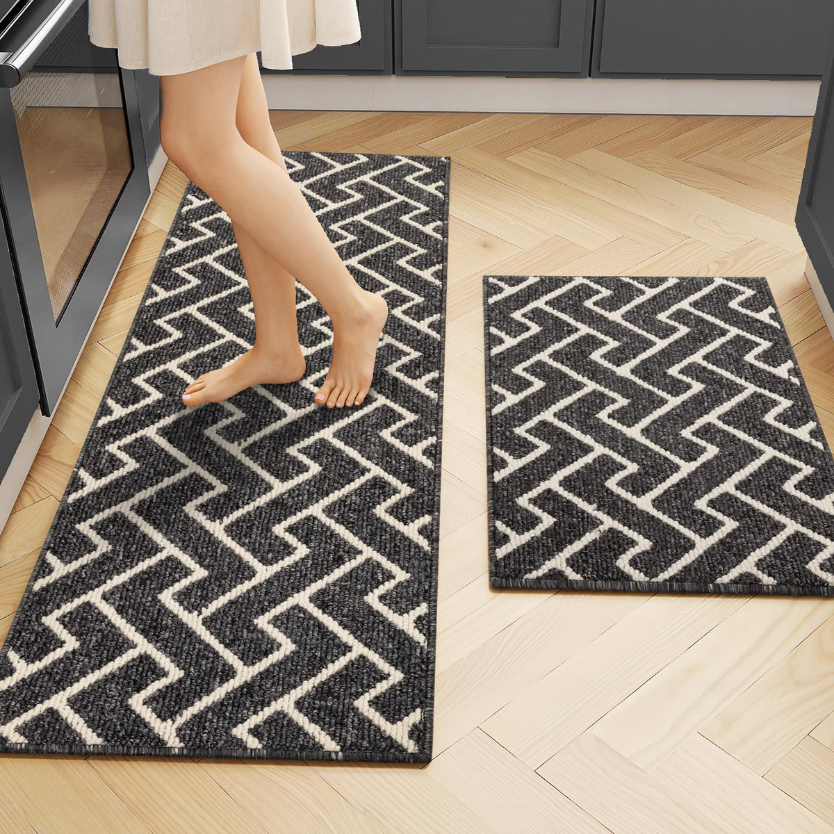 hicorfe Kitchen Runner Rug,20"x48"+20"x32" Kitchen Set,Non-Slip Kitchen Mat