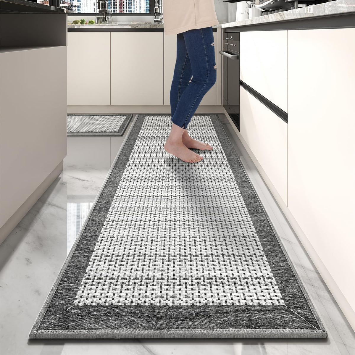 PADOOR Extra Large Kitchen Runner Rugs and Mats 2PCS, 2.5'x6'+20"x32",Grey