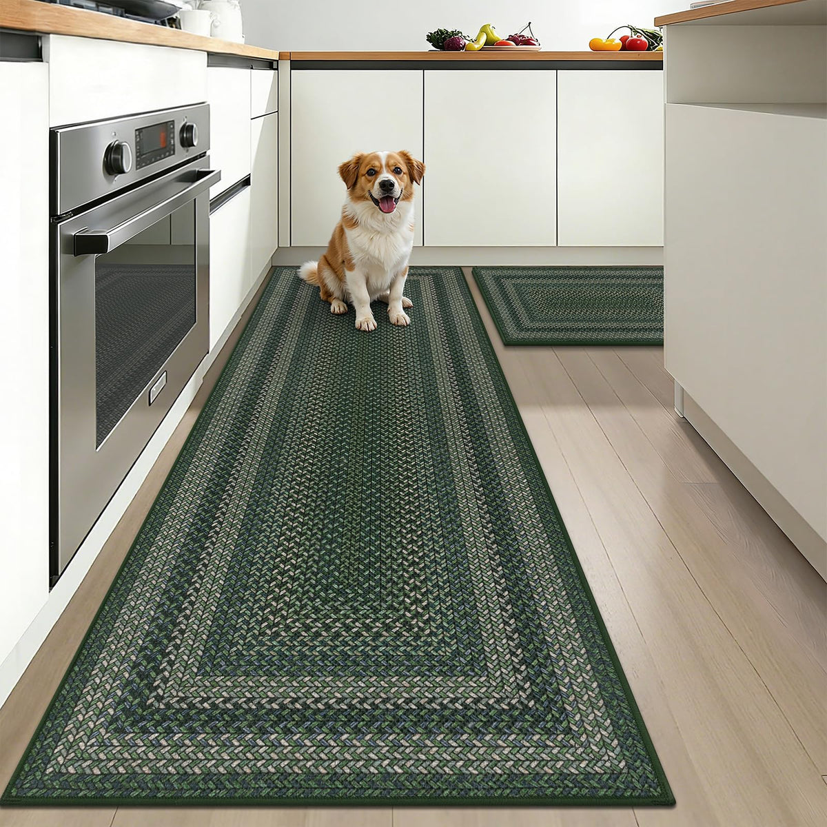HEBE Faux Jute Kitchen Rugs Set of 3, Washable Kitchen Mats for Floor