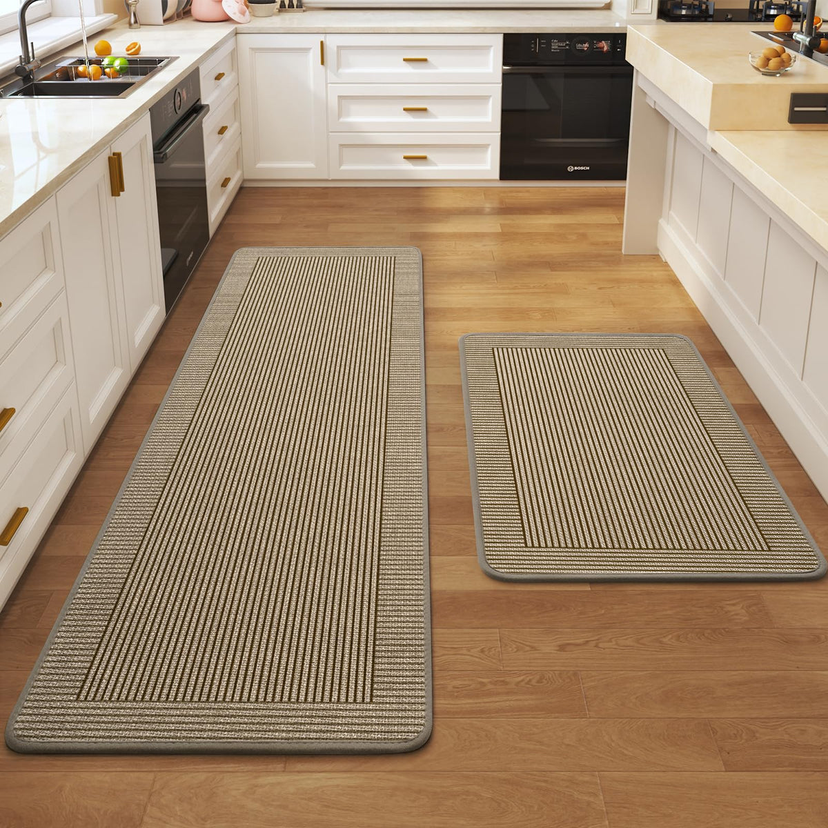 Kitchen Rugs Set of 2, Kitchen Mats for Floor,17x30+17x47 Brown