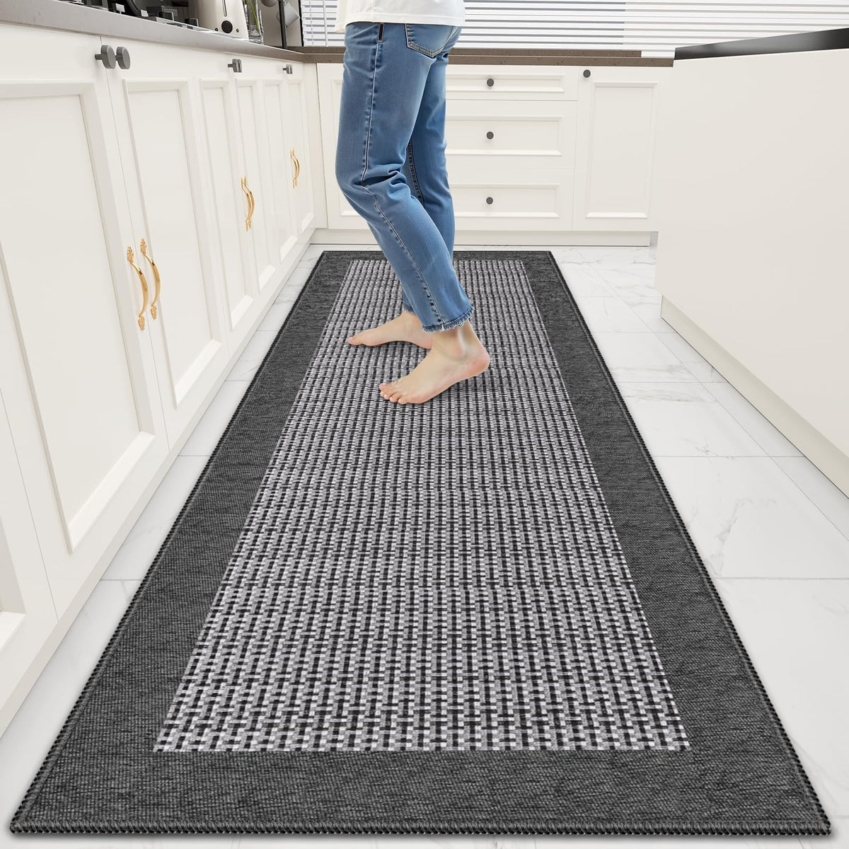 StepRite Chenille Kitchen Rug, Kitchen Mat for Floor, 32'' x 20'', Grey