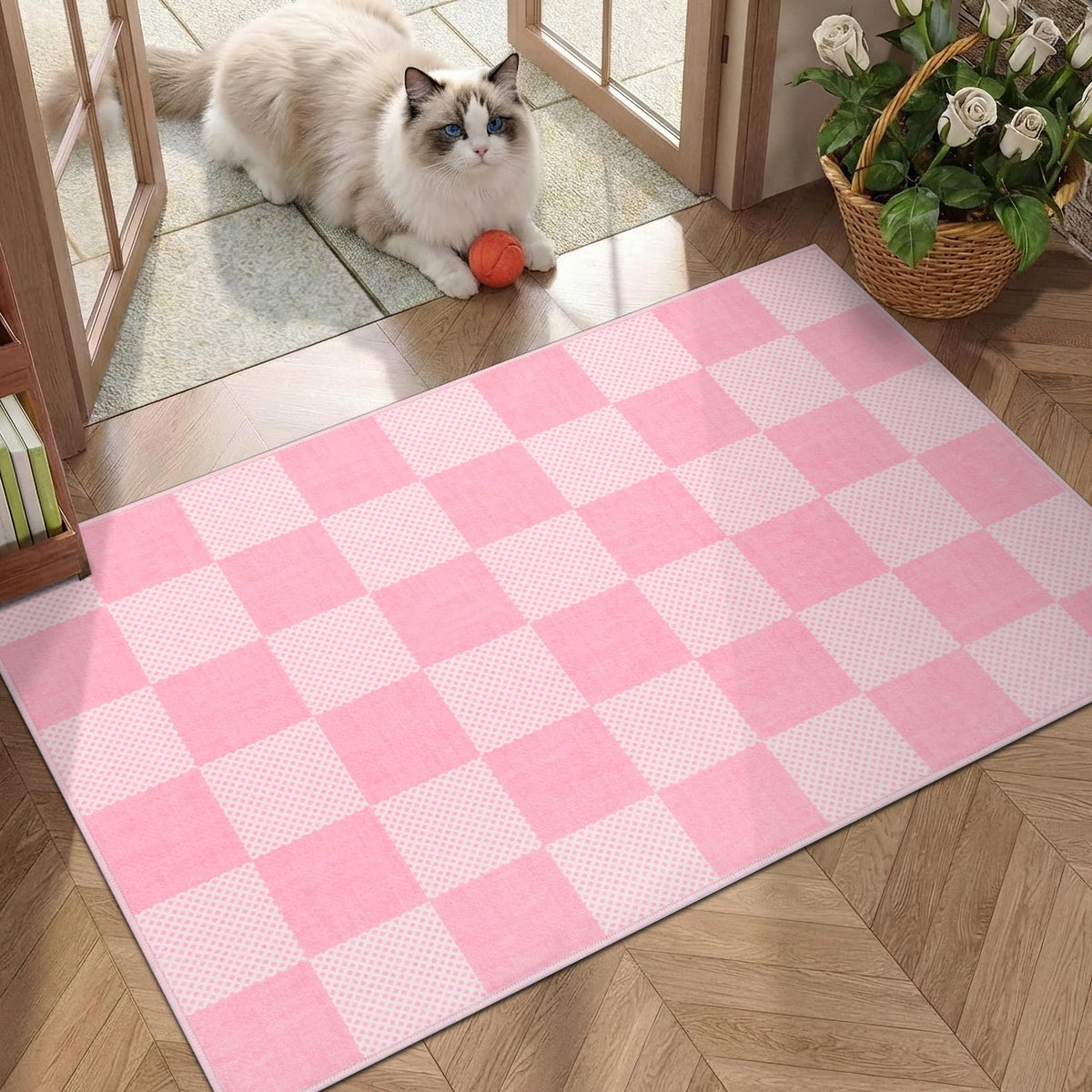 GarveeHome Checkered Pink 2x6 Washable Kitchen Runner Rug Low-Pile Entryway