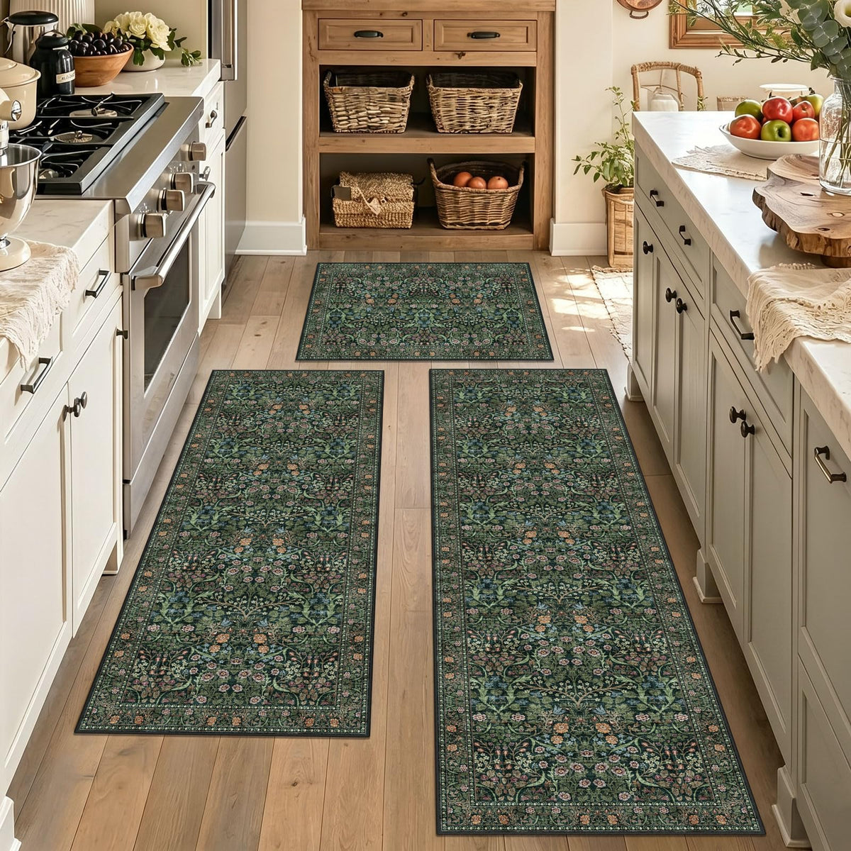 Kitchen Rugs Sets of 3 Non-Slip Washable - Kitchen Mats for Floor