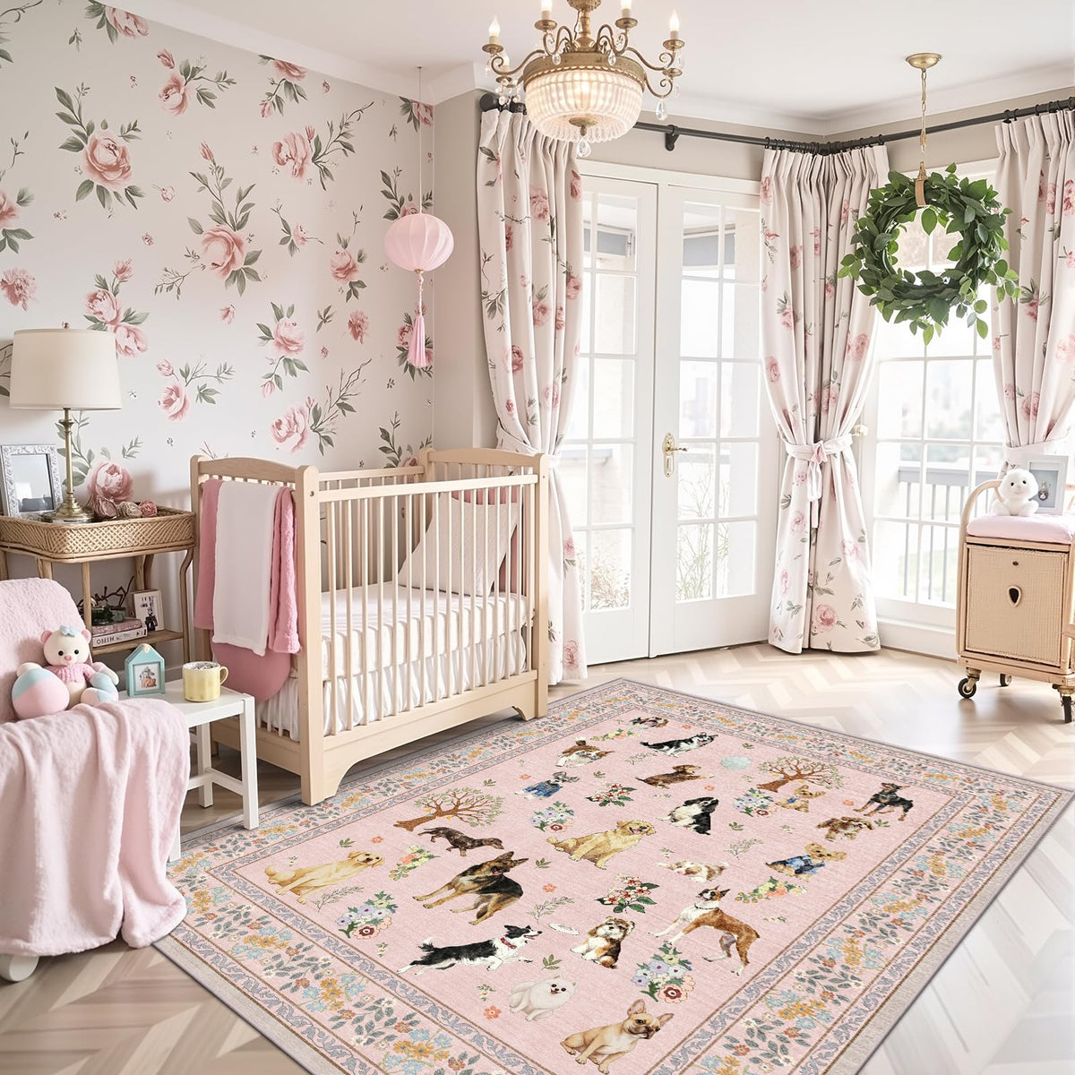 Washable Runner Rug 2x6 Beige Floral, Non Slip for Hallway, Kitchen