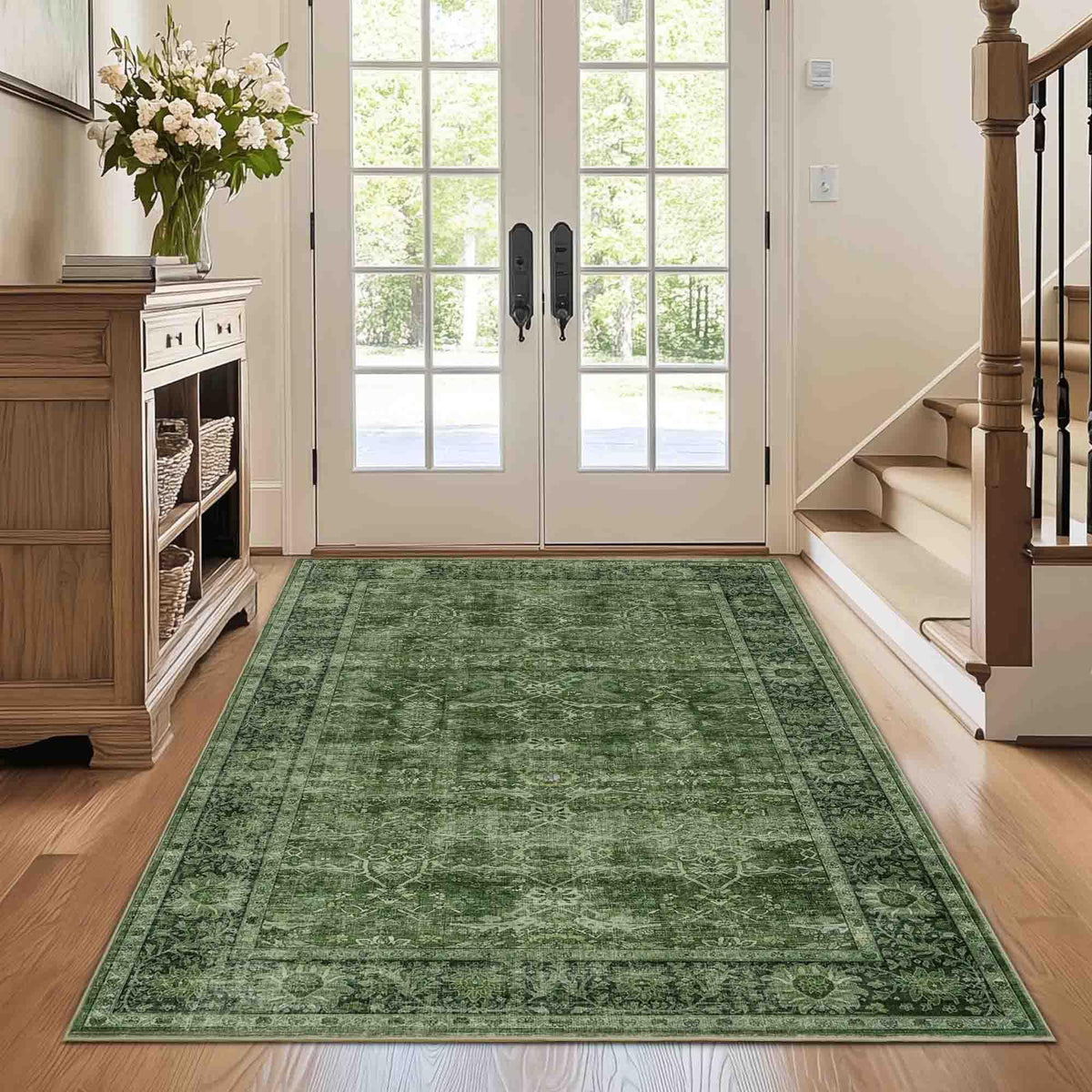 2x3 Washable Rug Beige Vintage Rugs for Entryway Kitchen