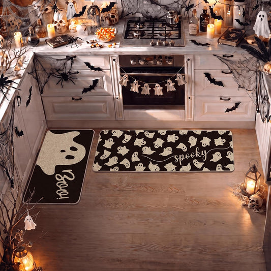 Artoid Mode Ghosts Boo Halloween Kitchen Mats Set of 2-17x29+17x47