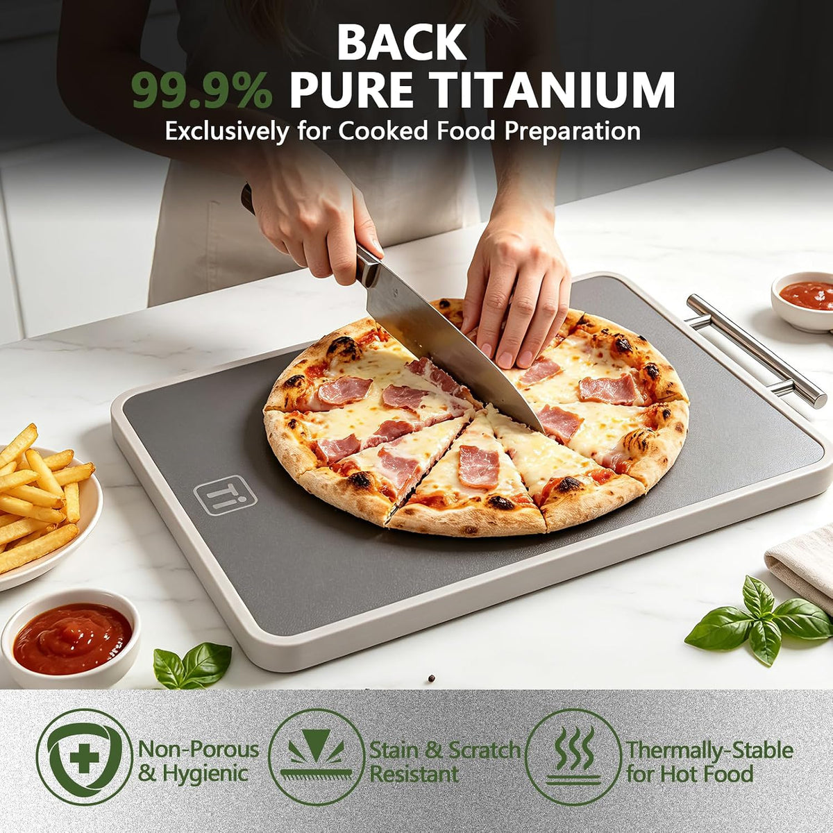 Titanium Cutting Board, Double-Sided Ebony Wood Cutting Board