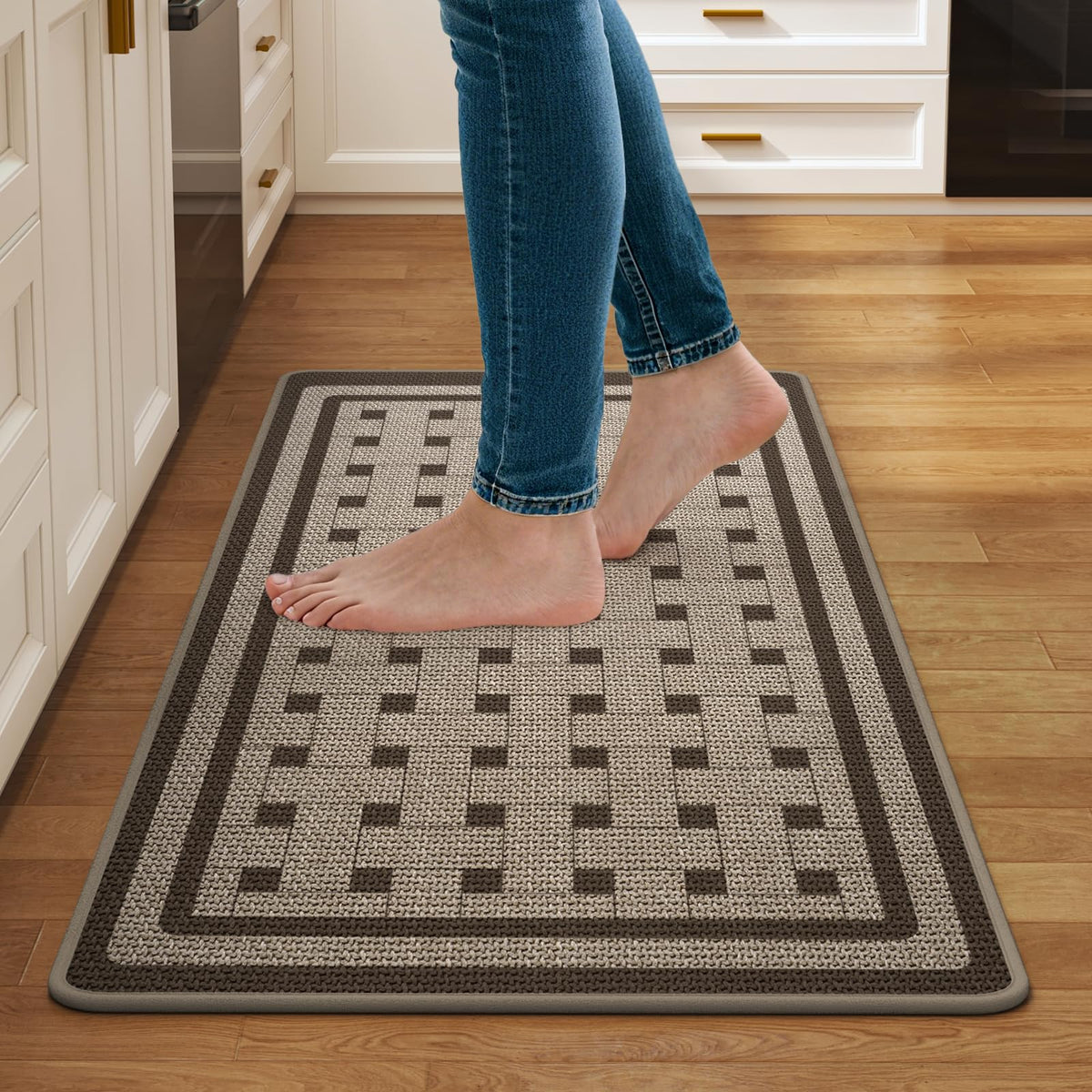 Kitchen Rugs Set of 2, Kitchen Mats for Floor,17x30+17x47 Brown