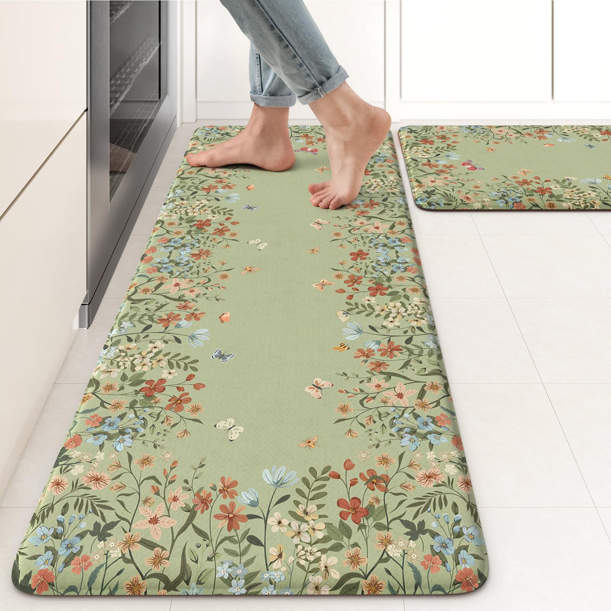 KIMODE Anti Fatigue Kitchen Mats for Floor, Boho Floral Kitchen Rugs Sets