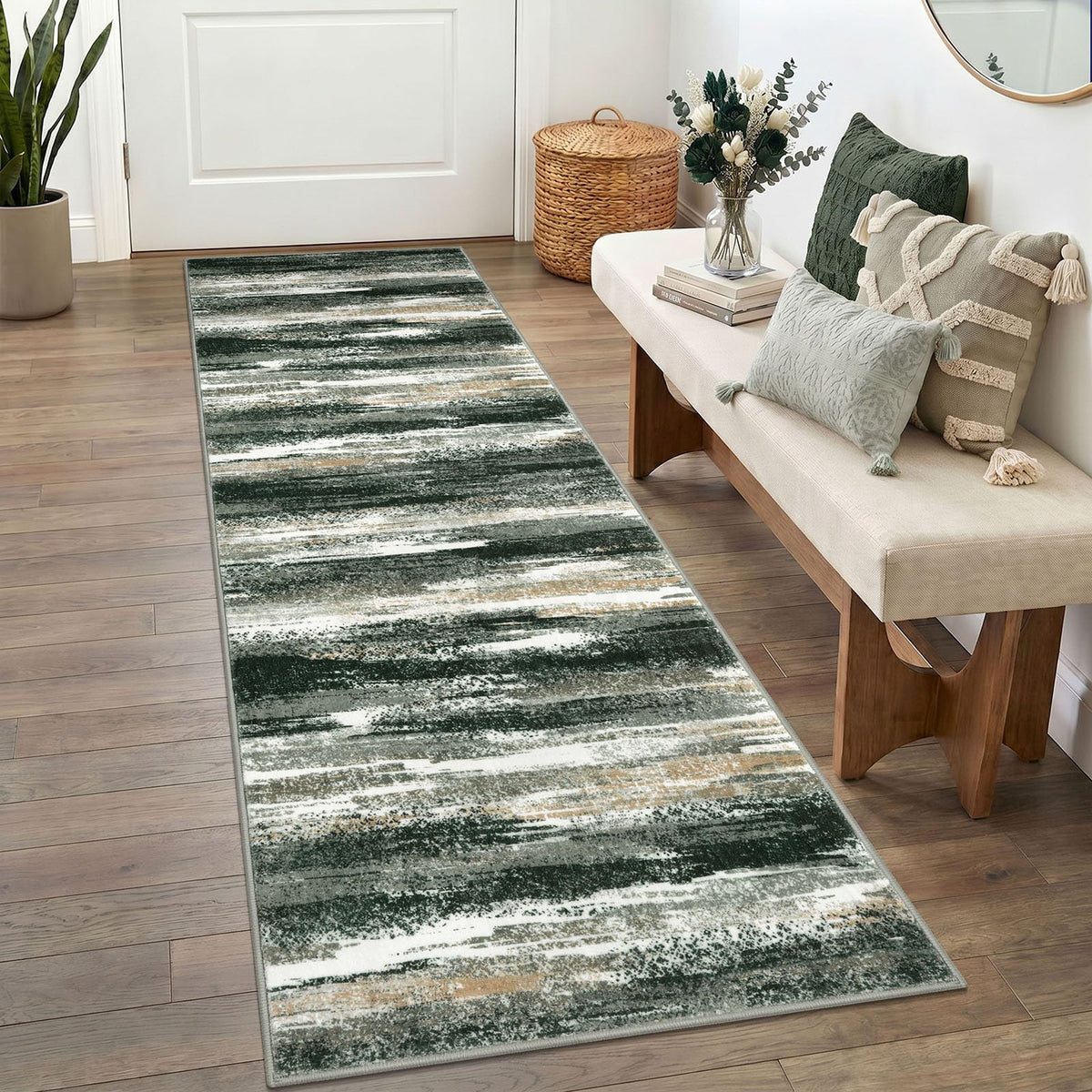 Lansny Modern Abstract 2x5 Runner Rug Non Slip Washable Kitchen Rugs