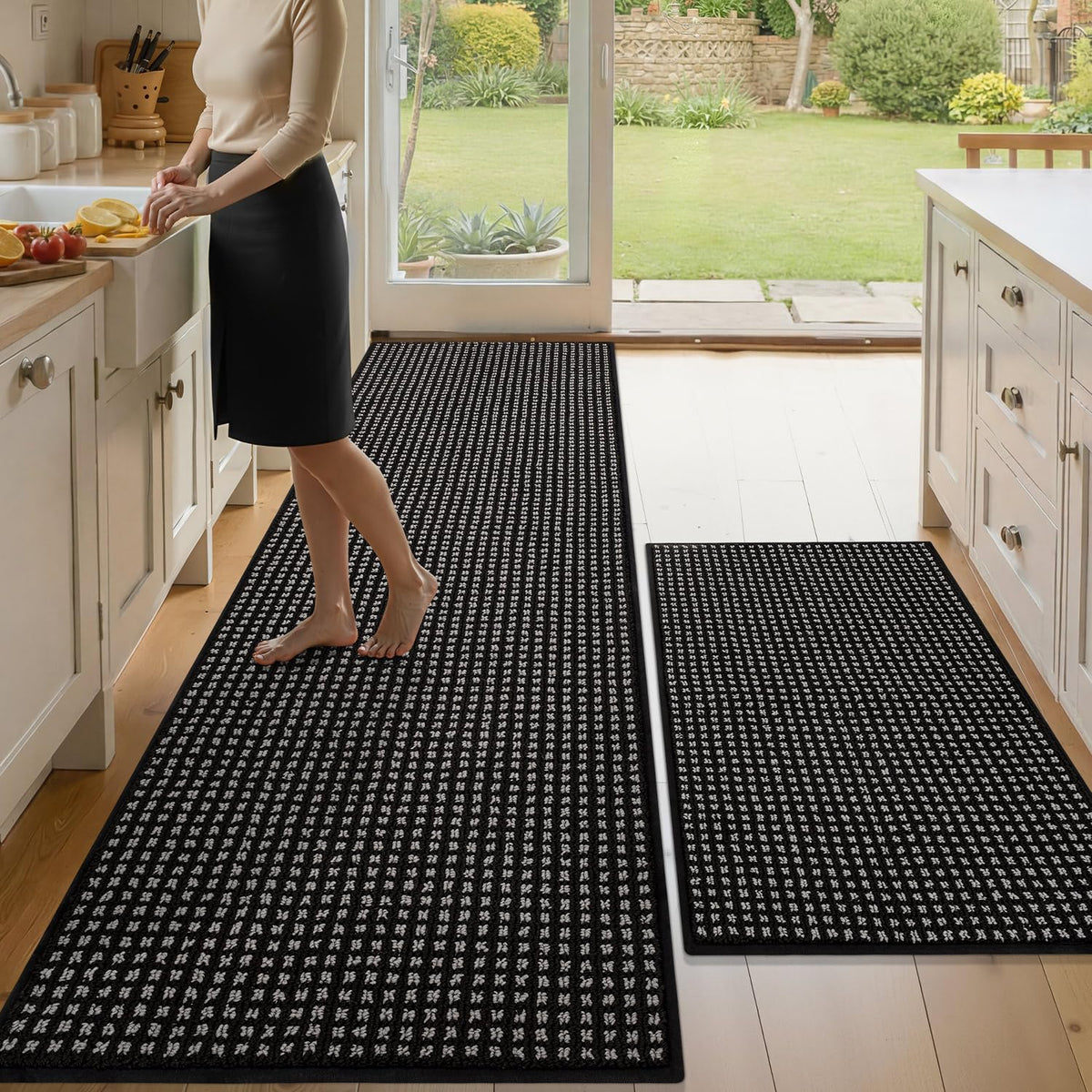 hicorfe Waffle Kitchen Runner Rugs Set of 2,Non Slip Kitchen Mats for Floor