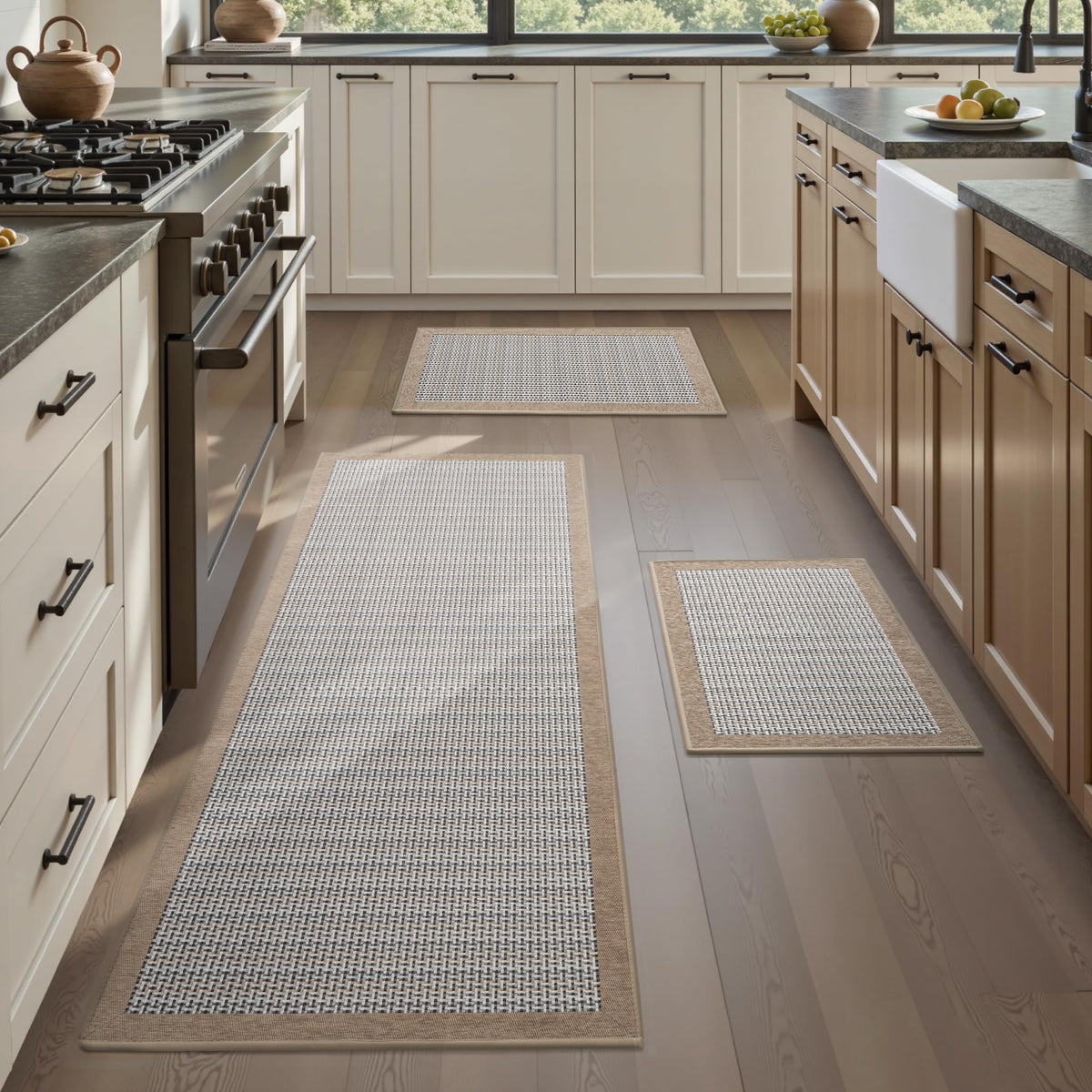 PADOOR Extra Large Kitchen Runner Rugs and Mats 2PCS, 2.5'x6'+20"x32",Grey