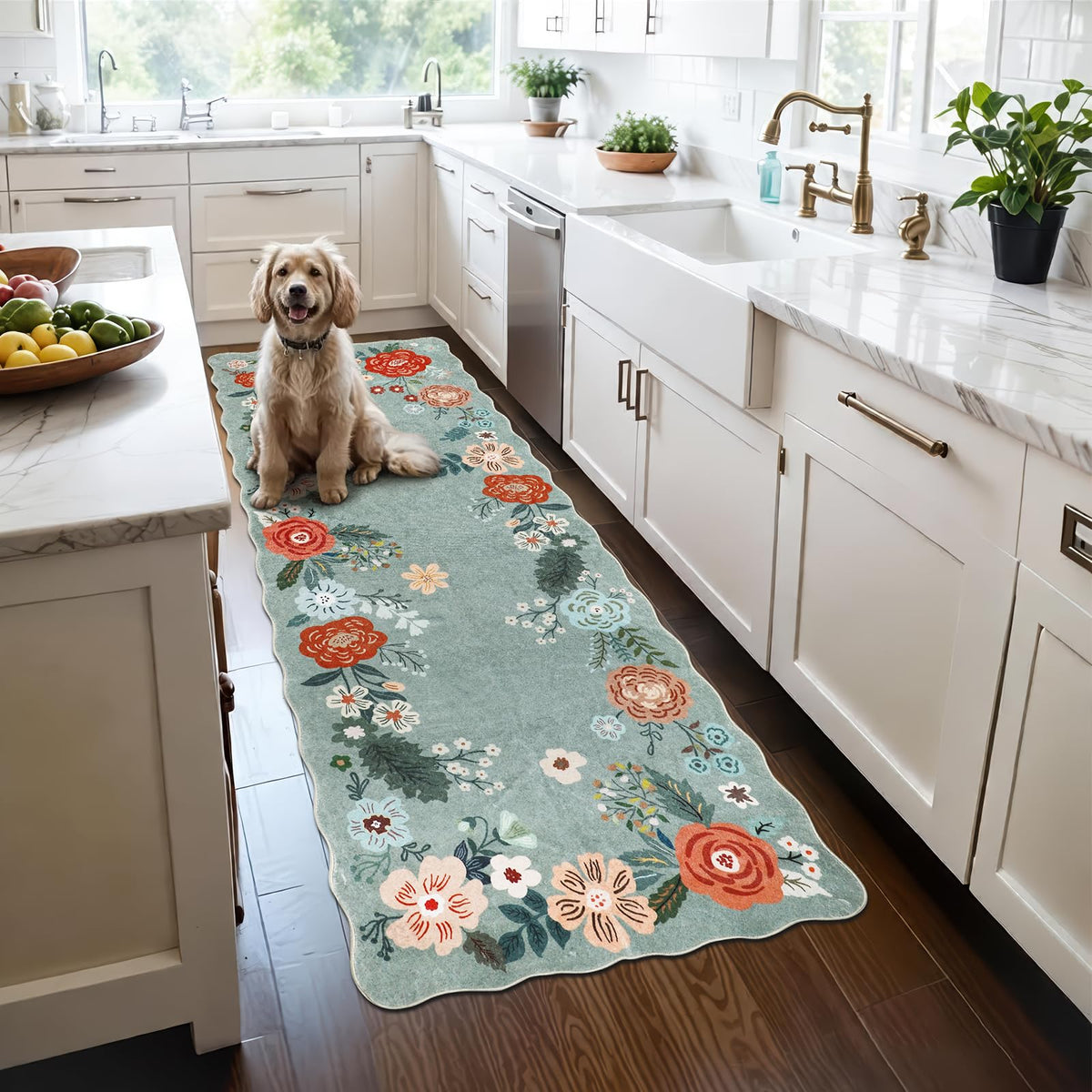 Homcomoda Floral Kitchen Rugs Mats for Floor 3PC, Farmhouse Non Slip Kitchen Rug Runner, Washable Non Skid Kitchen Rugs, Comfort Standing Mat for Laundry, Desk, Bar, Office