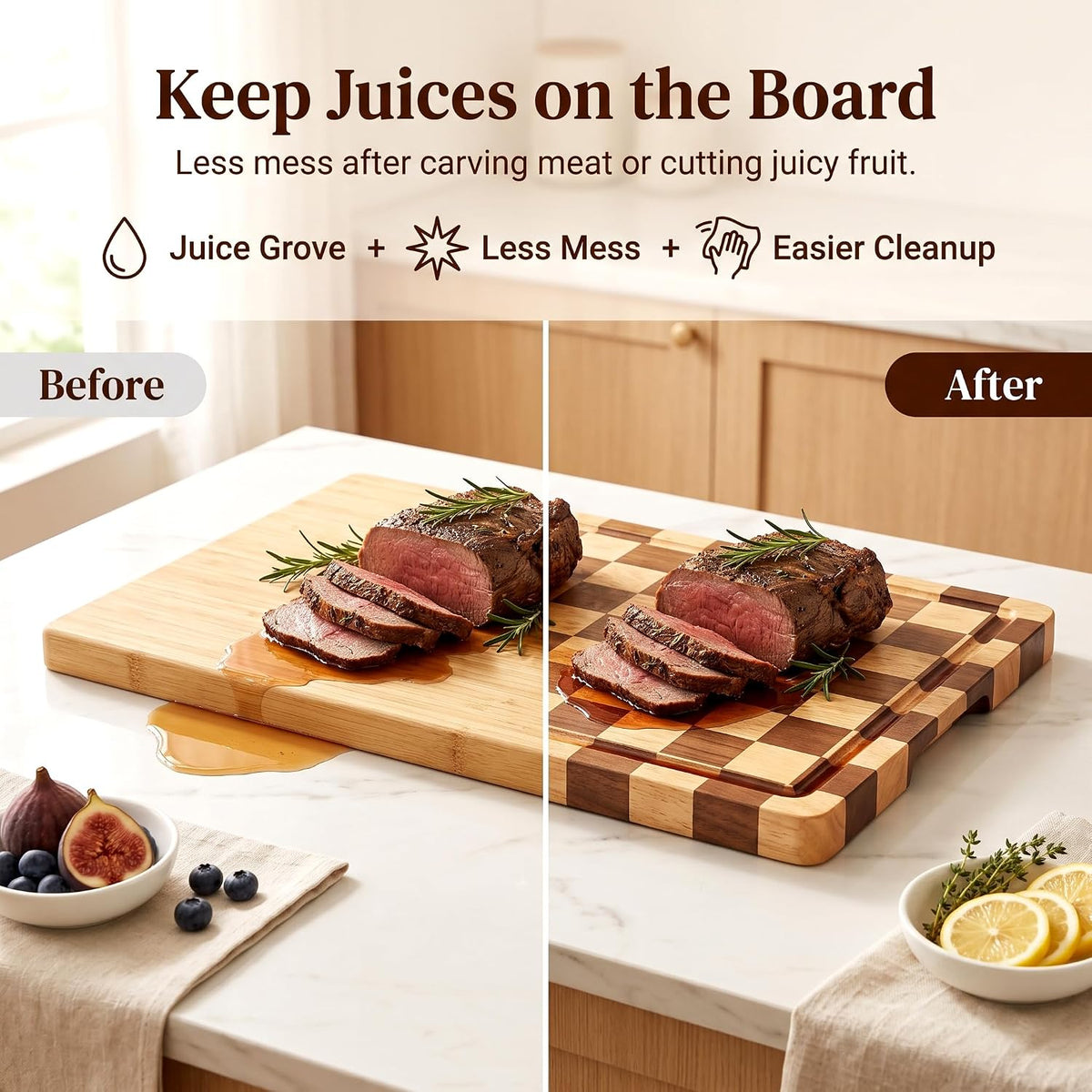 Checkered Oak Wood Cutting Board Set of 3, Cutting Boards for Kitchen