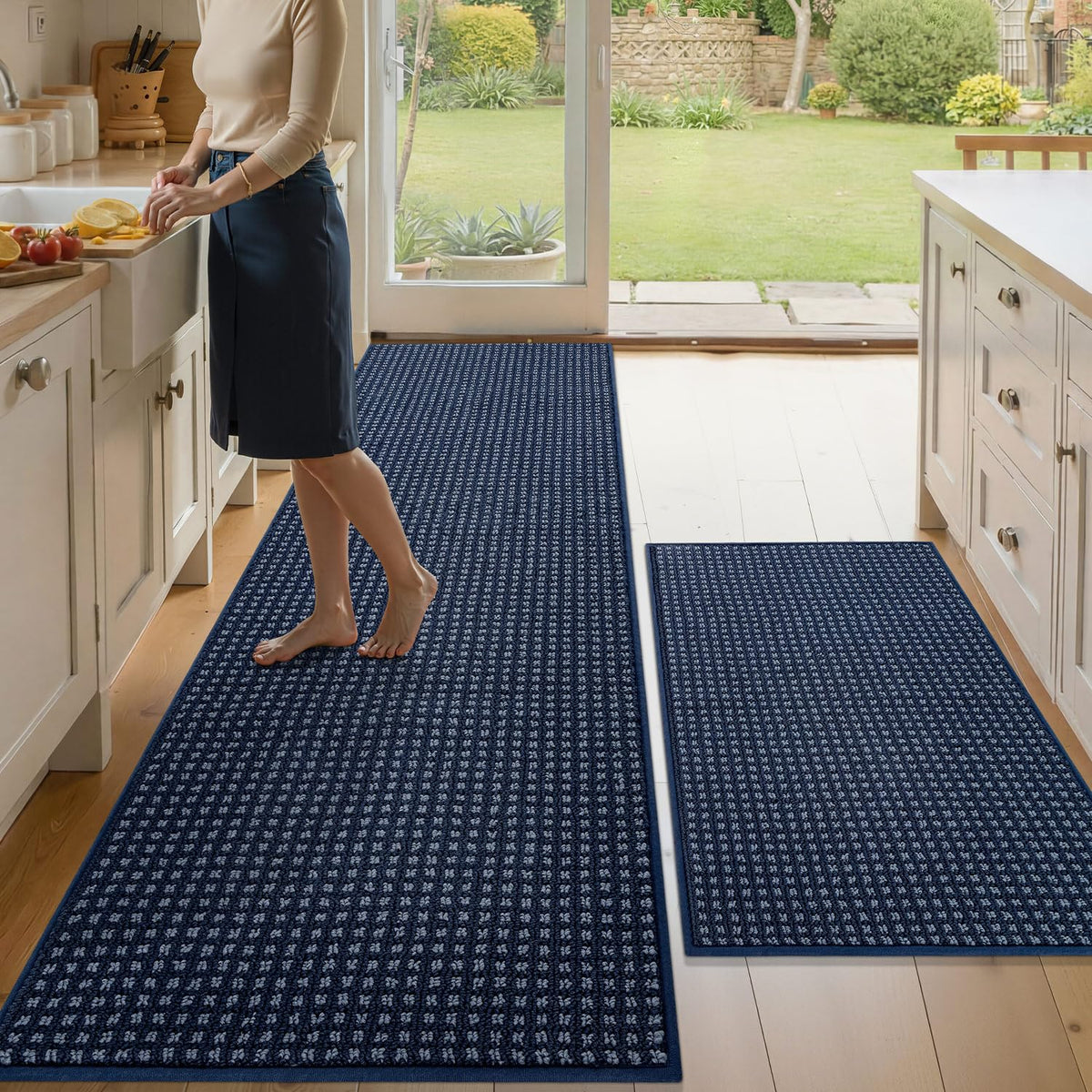 hicorfe Waffle Kitchen Runner Rugs Set of 2,Non Slip Kitchen Mats for Floor