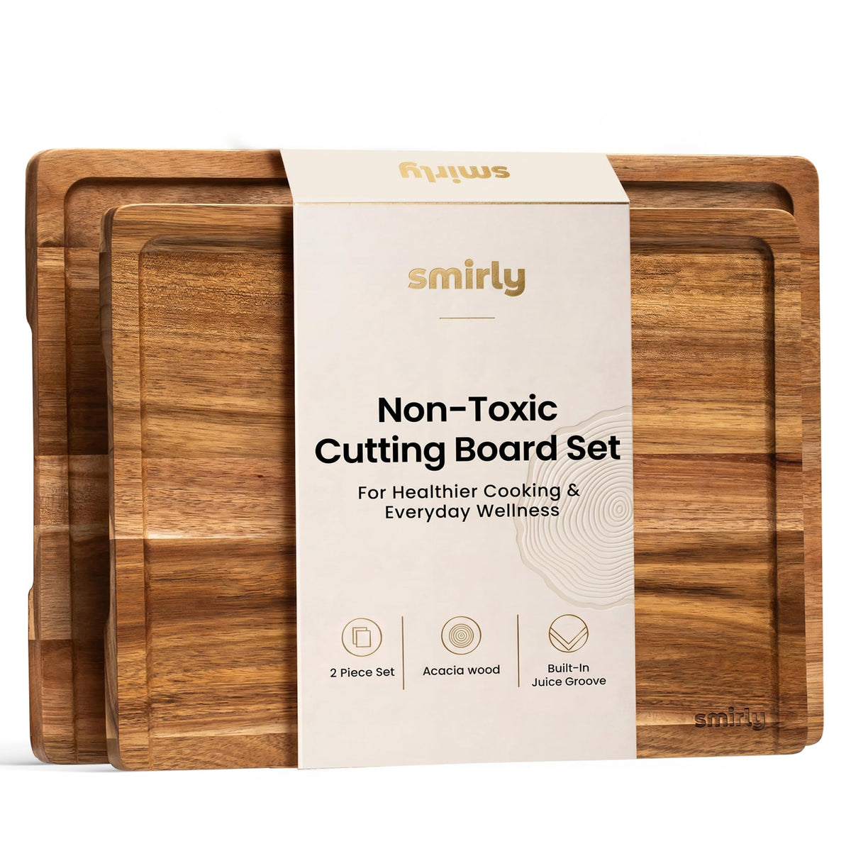 SMIRLY Cutting Boards for Kitchen, 3 Piece Bamboo Cutting Board with Stand