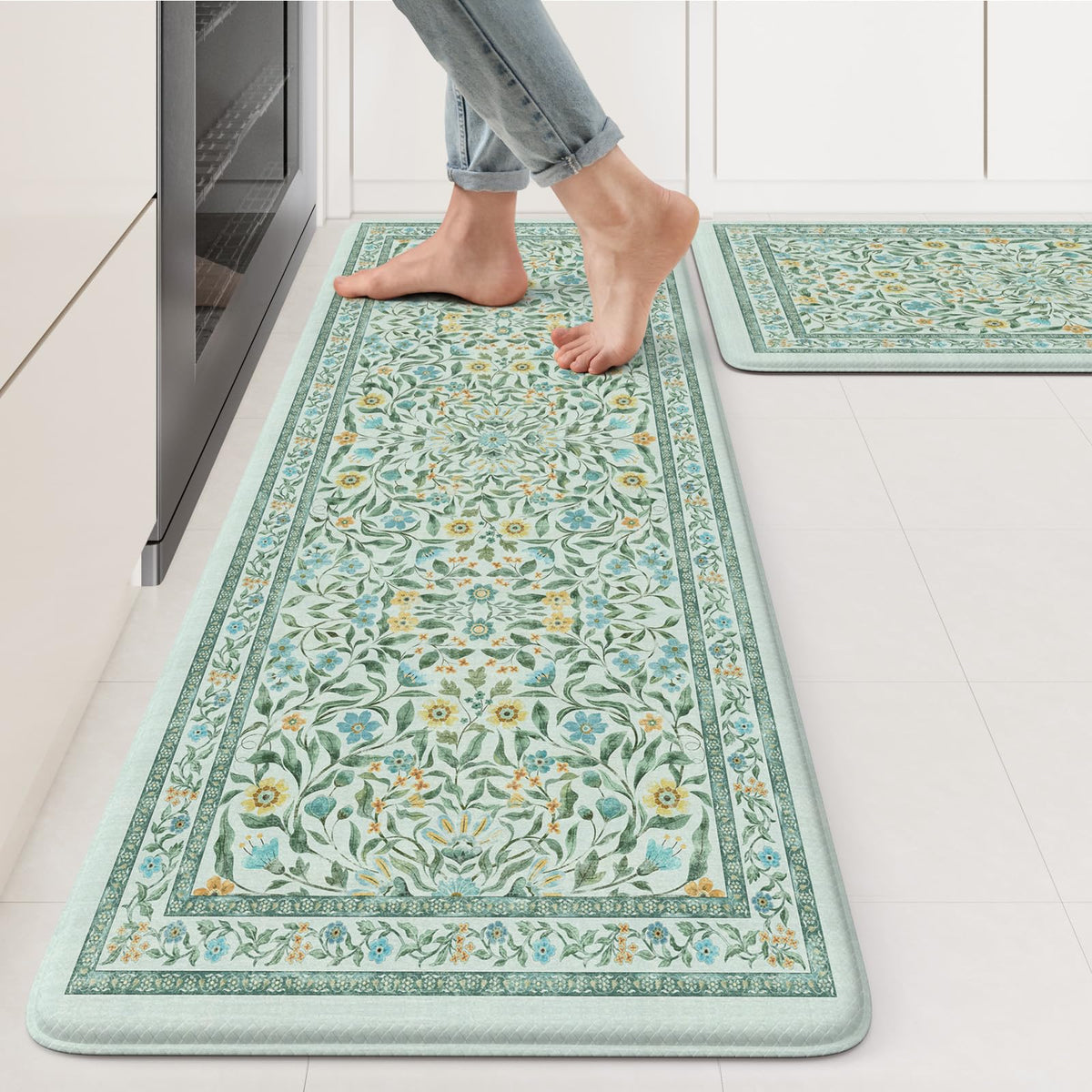 KIMODE Anti Fatigue Kitchen Mats for Floor, Boho Floral Kitchen Rugs Sets